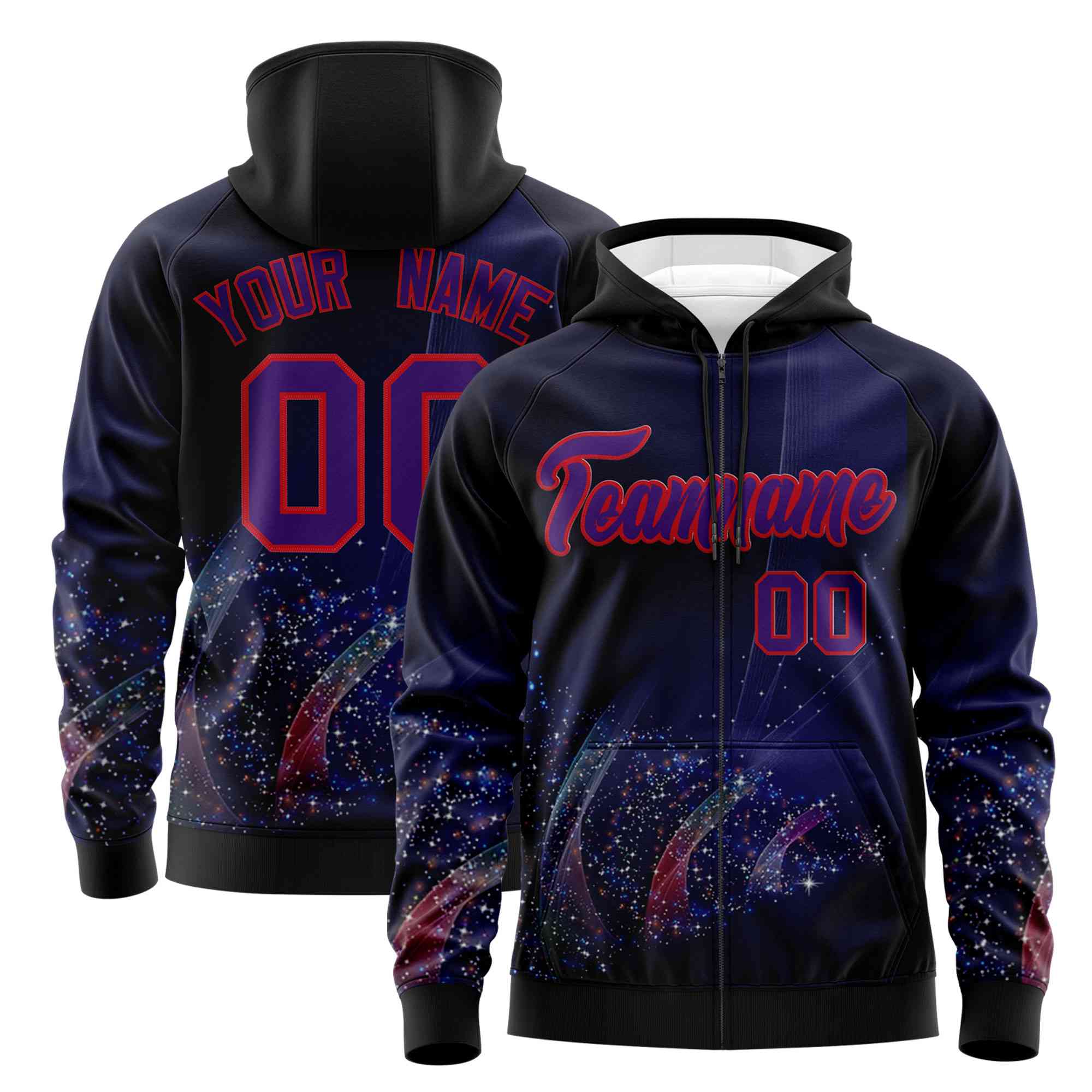 Custom Black Red Christmas Graffiti Pattern Athletic Pullover Hoodie