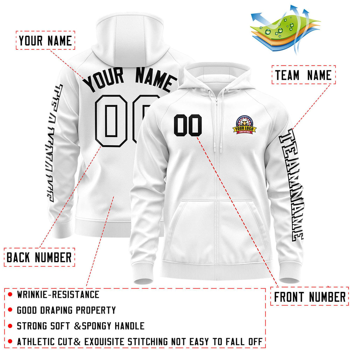 Custom White Black Varsity Full-Zip Letterman Classic Jacket Hoodie| KXKSHOP