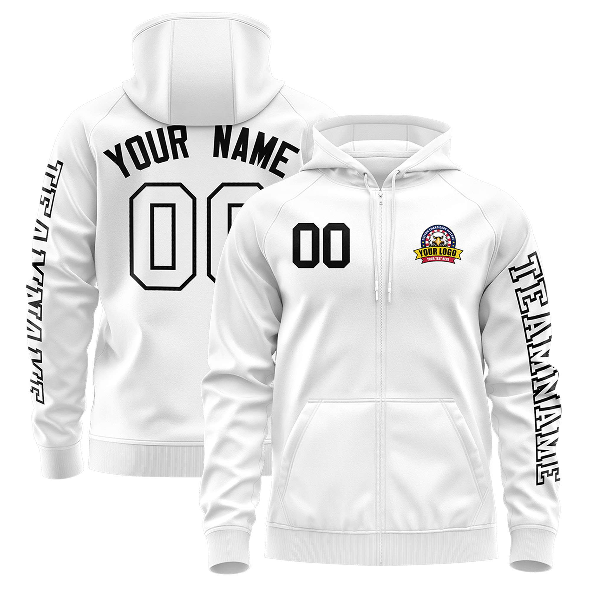 Custom White Black Varsity Full-Zip Letterman Classic Jacket Hoodie| KXKSHOP