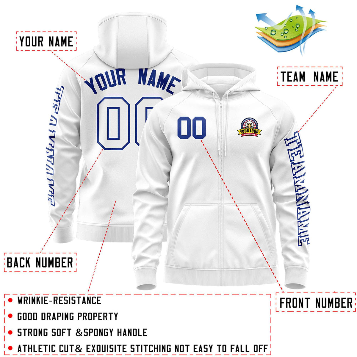 Custom White Royal Varsity Full-Zip Letterman Classic Jacket Hoodie| KXKSHOP