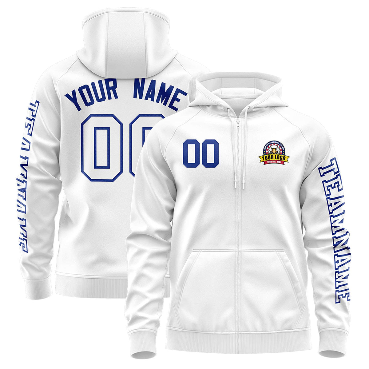 Custom White Royal Varsity Full-Zip Letterman Classic Jacket Hoodie| KXKSHOP