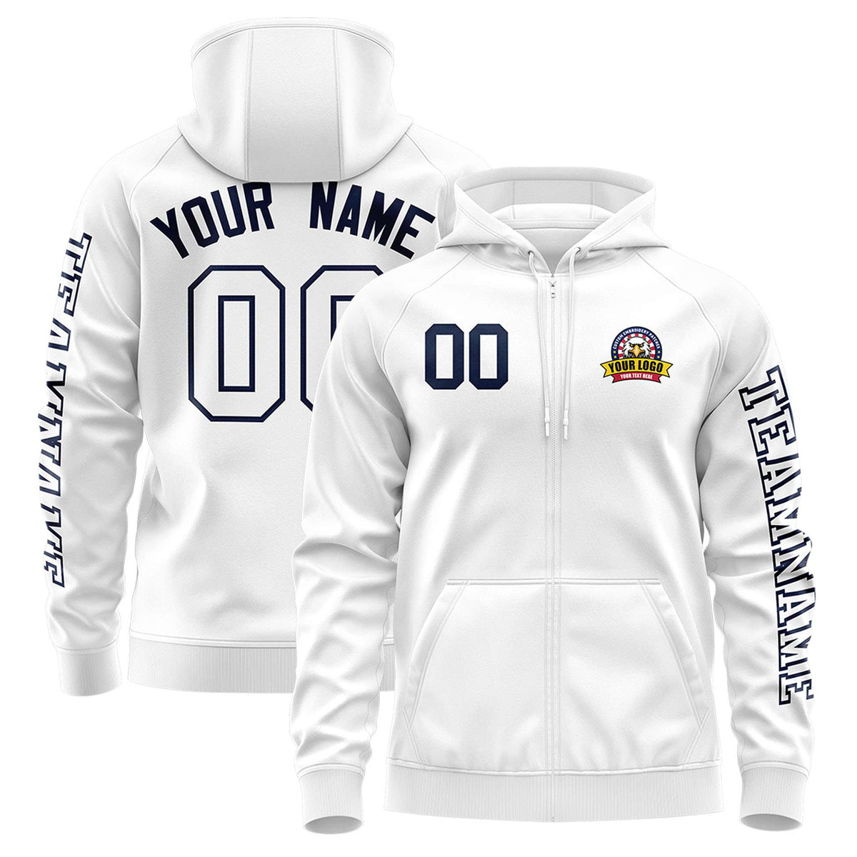 Custom White Navy Varsity Full-Zip Letterman Classic Jacket Hoodie| KXKSHOP
