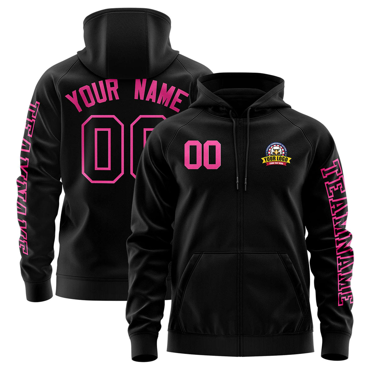 Custom Black Pink Varsity Full-Zip Letterman Classic Jacket Hoodie| KXKSHOP
