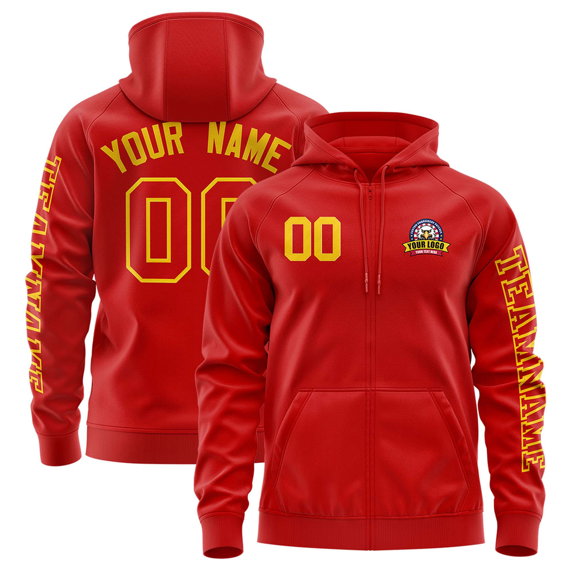 Custom Red Gold Varsity Full-Zip Letterman Classic Jacket Hoodie| KXKSHOP