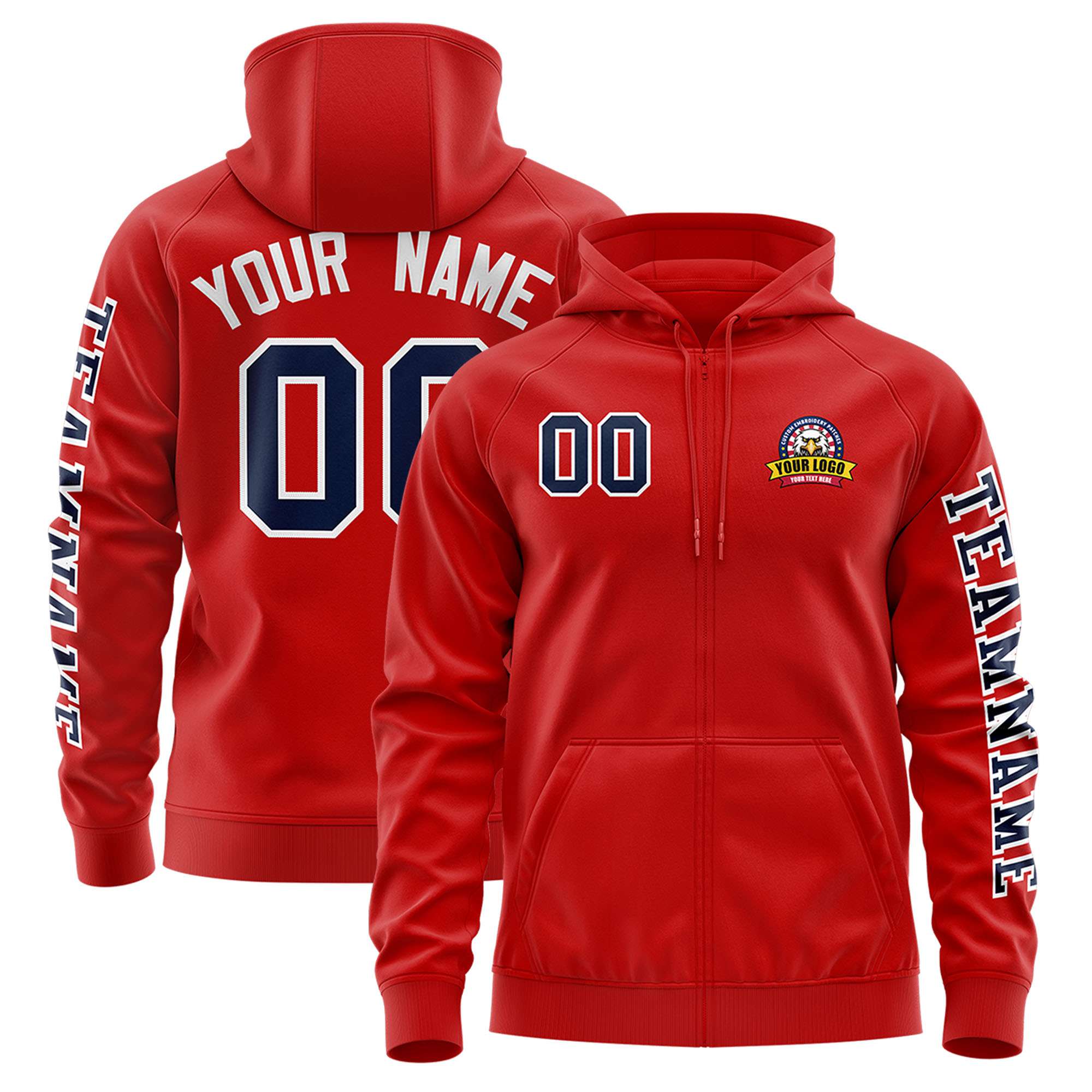 Custom Red Navy Varsity Full-Zip Letterman Classic Jacket Hoodie| KXKSHOP