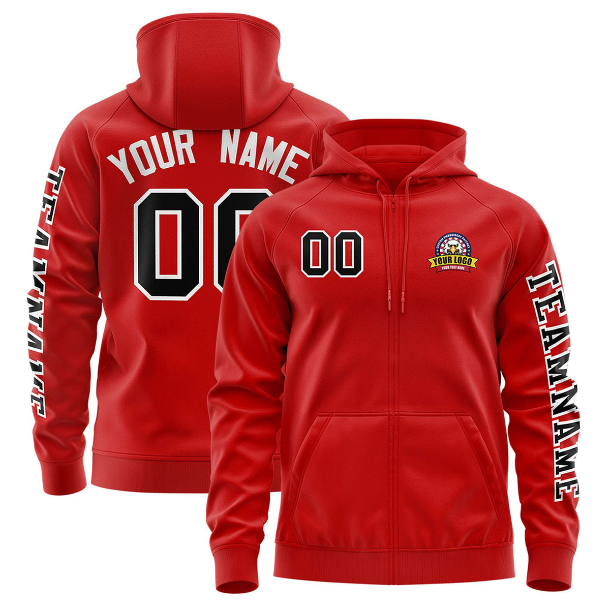 Custom Red Black Varsity Full-Zip Letterman Classic Jacket Hoodie| KXKSHOP