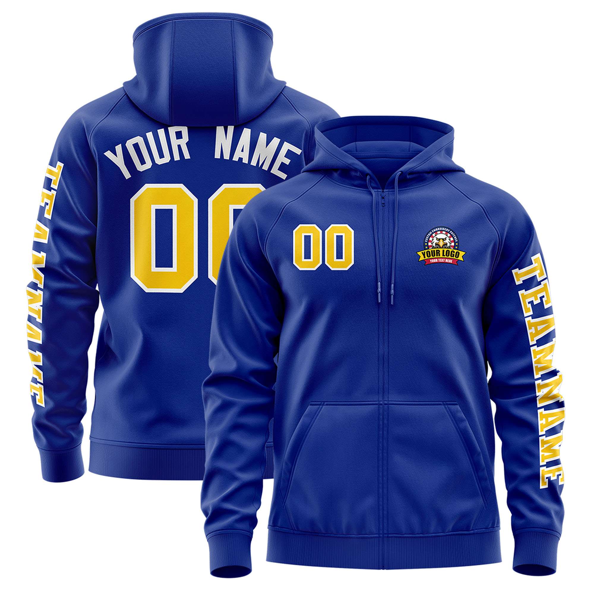 Custom Royal Gold Varsity Full-Zip Letterman Classic Jacket Hoodie| KXKSHOP
