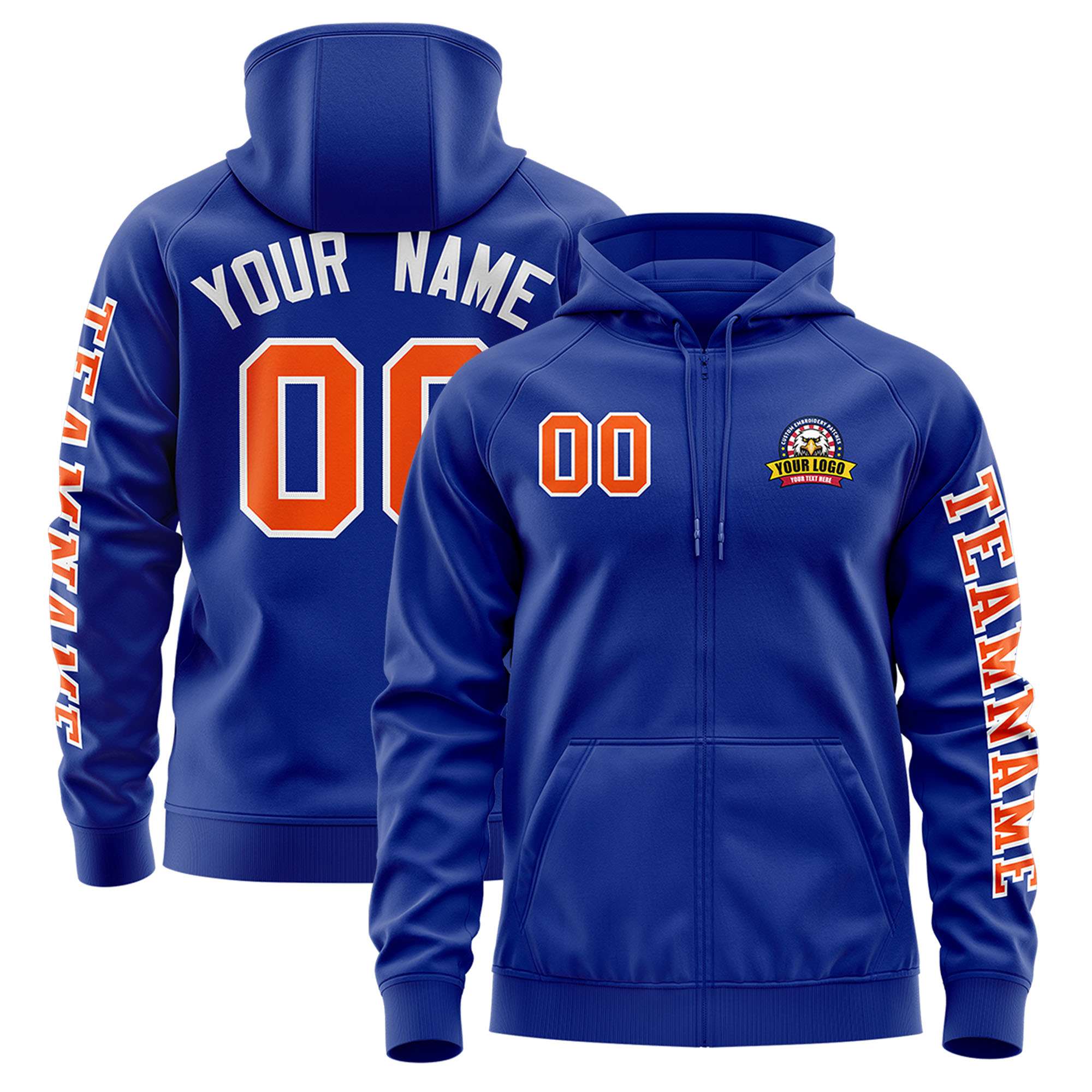 Custom Royal Orange Varsity Full-Zip Letterman Classic Jacket Hoodie| KXKSHOP