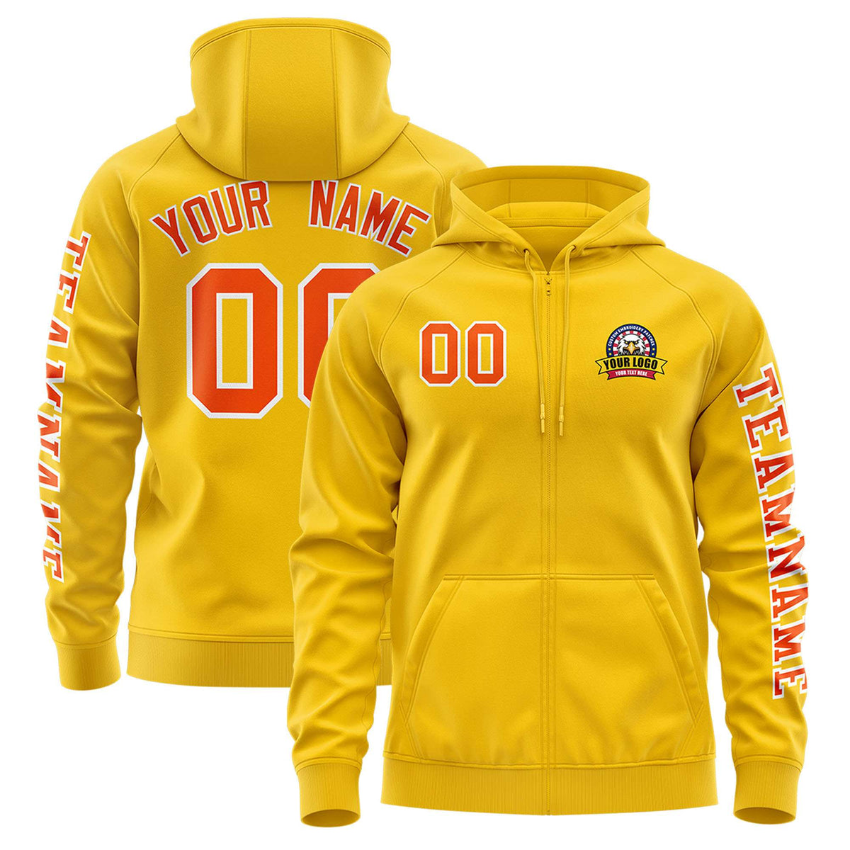 Custom Gold Orange Varsity Full-Zip Letterman Classic Jacket Hoodie| KXKSHOP