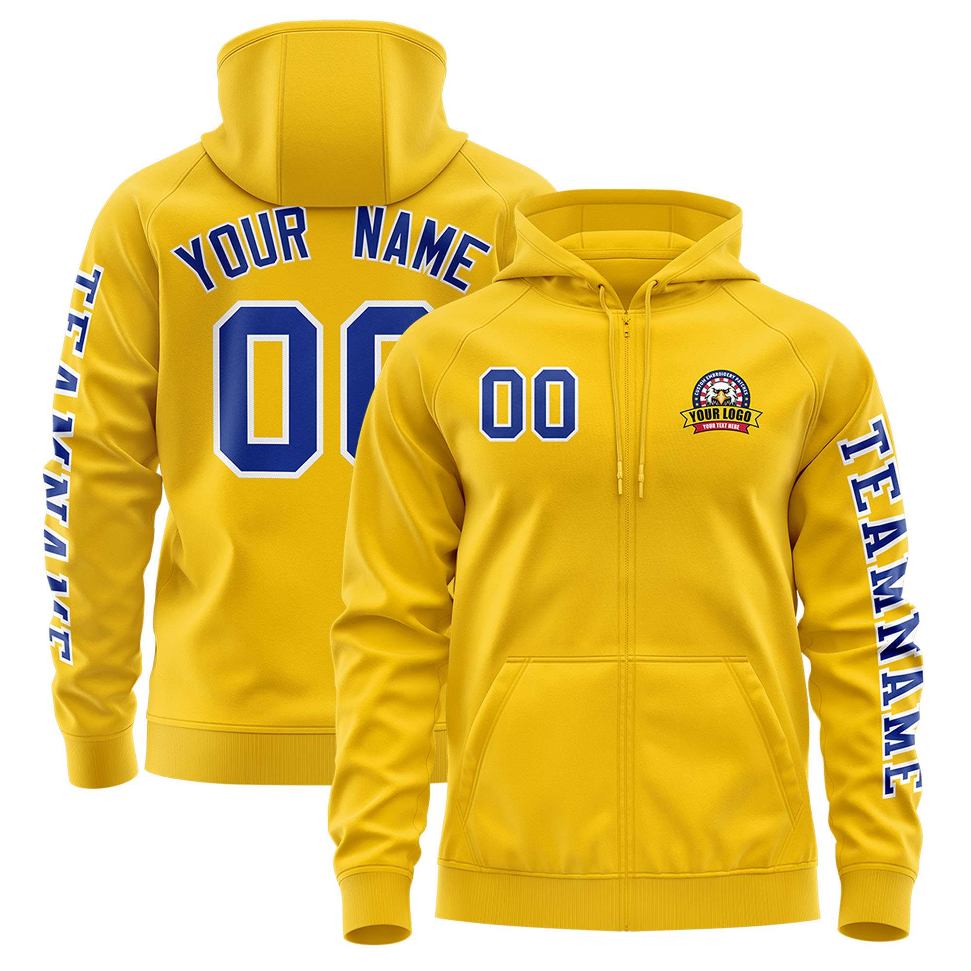 Custom Gold Royal Varsity Full-Zip Letterman Classic Jacket Hoodie| KXKSHOP