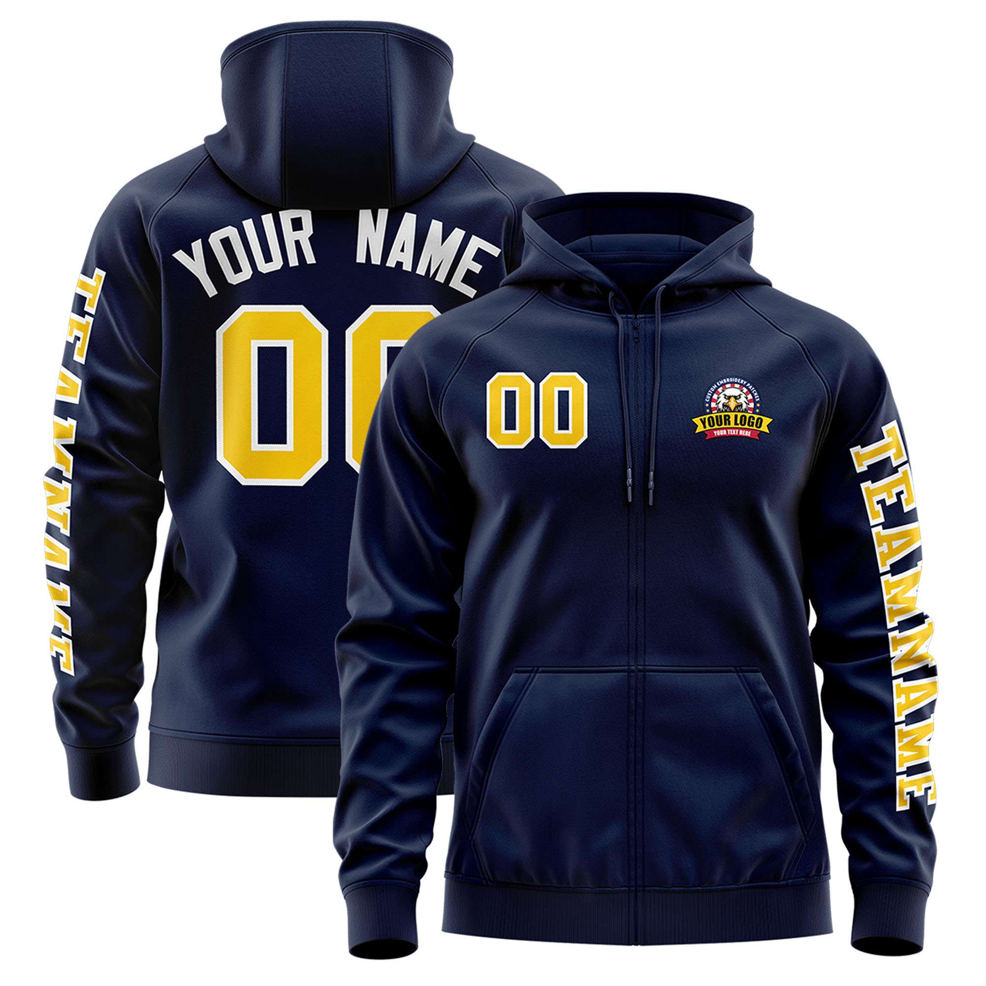 Custom Navy Gold Varsity Full-Zip Letterman Classic Jacket Hoodie| KXKSHOP