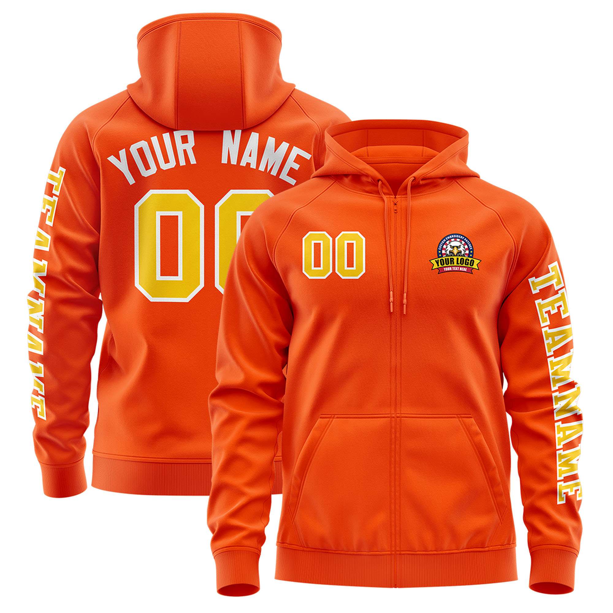 Custom Orange Gold Varsity Full-Zip Letterman Classic Jacket Hoodie| KXKSHOP