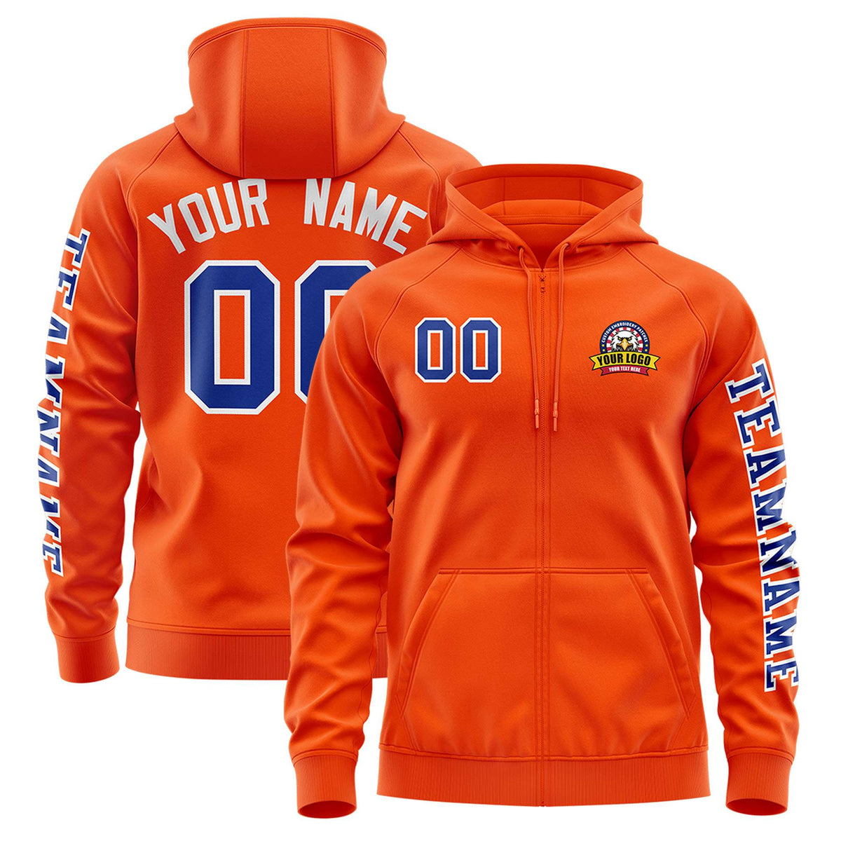 Custom Orange Royal Varsity Full-Zip Letterman Classic Jacket Hoodie| KXKSHOP