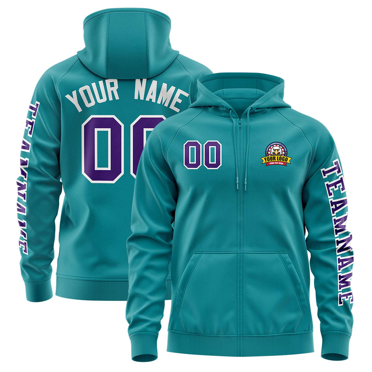 Custom Aqua Purple Varsity Full-Zip Letterman Classic Jacket Hoodie| KXKSHOP