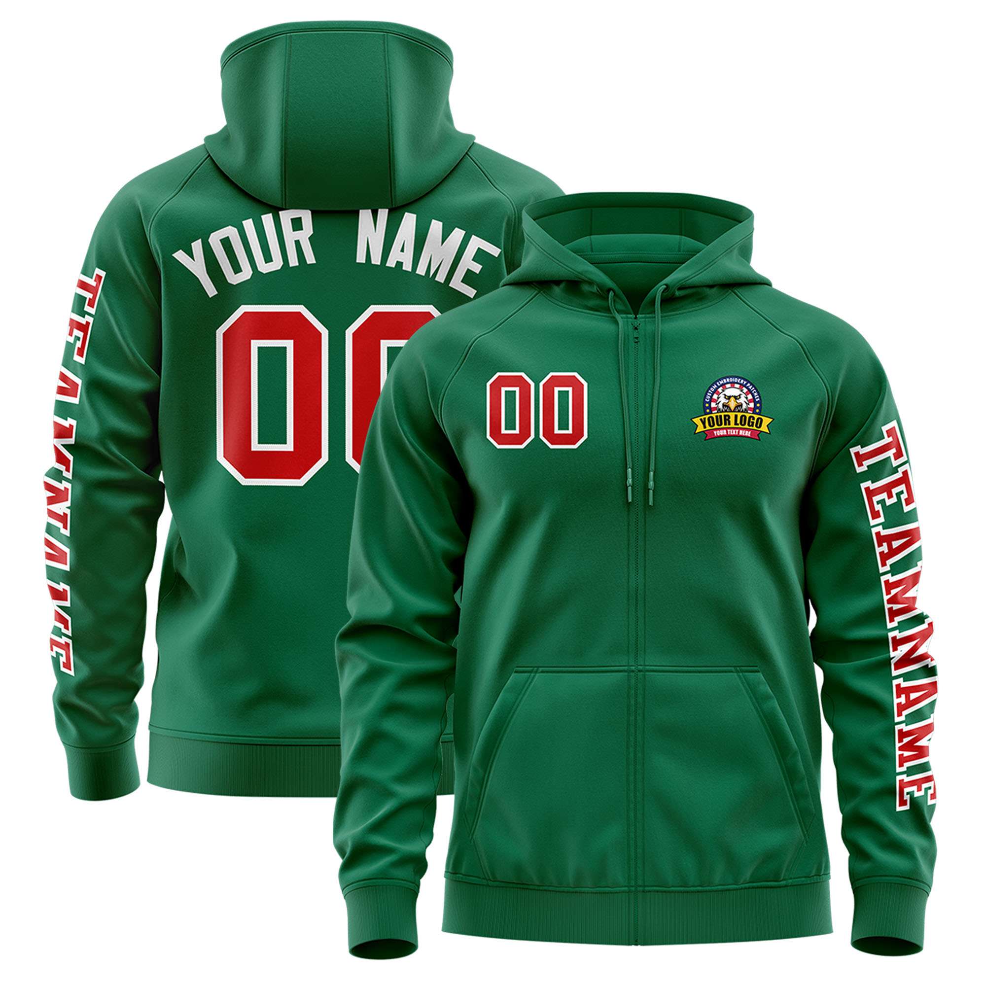 Custom Kelly Green Red Varsity Full-Zip Letterman Classic Jacket Hoodie| KXKSHOP