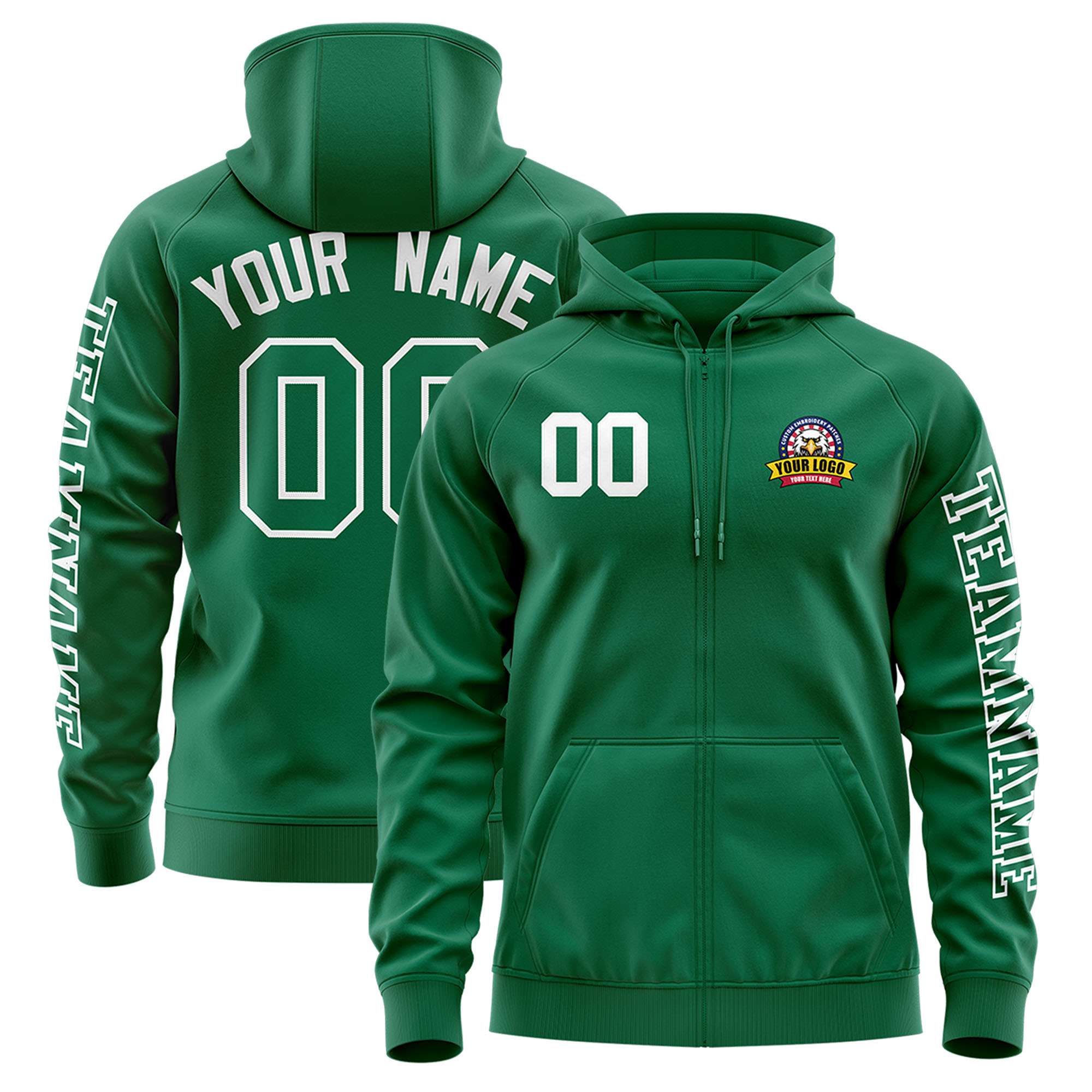 Custom Kelly Green White Varsity Full-Zip Letterman Classic Jacket Hoodie| KXKSHOP