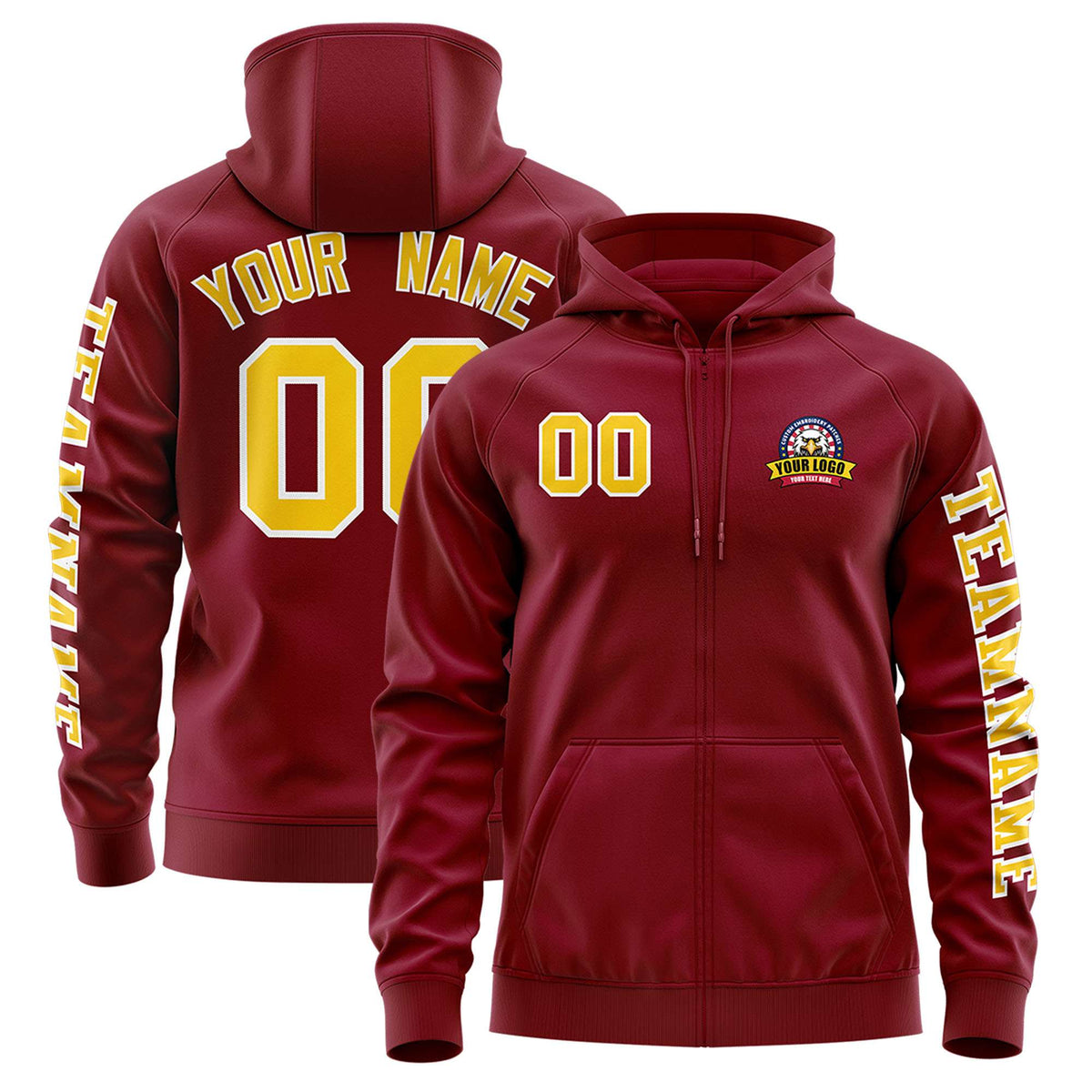 Custom Crimson Gold Varsity Full-Zip Letterman Classic Jacket Hoodie| KXKSHOP