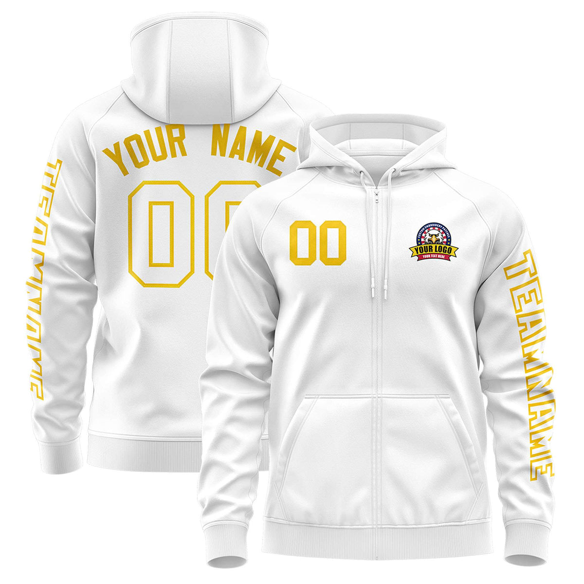 Custom White Gold Varsity Full-Zip Letterman Classic Jacket Hoodie| KXKSHOP