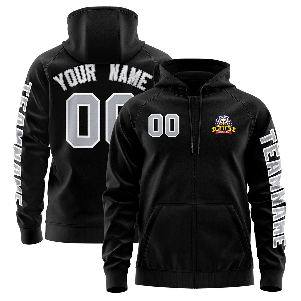 Custom Black Gray Varsity Full-Zip Letterman Classic Jacket Hoodie| KXKSHOP