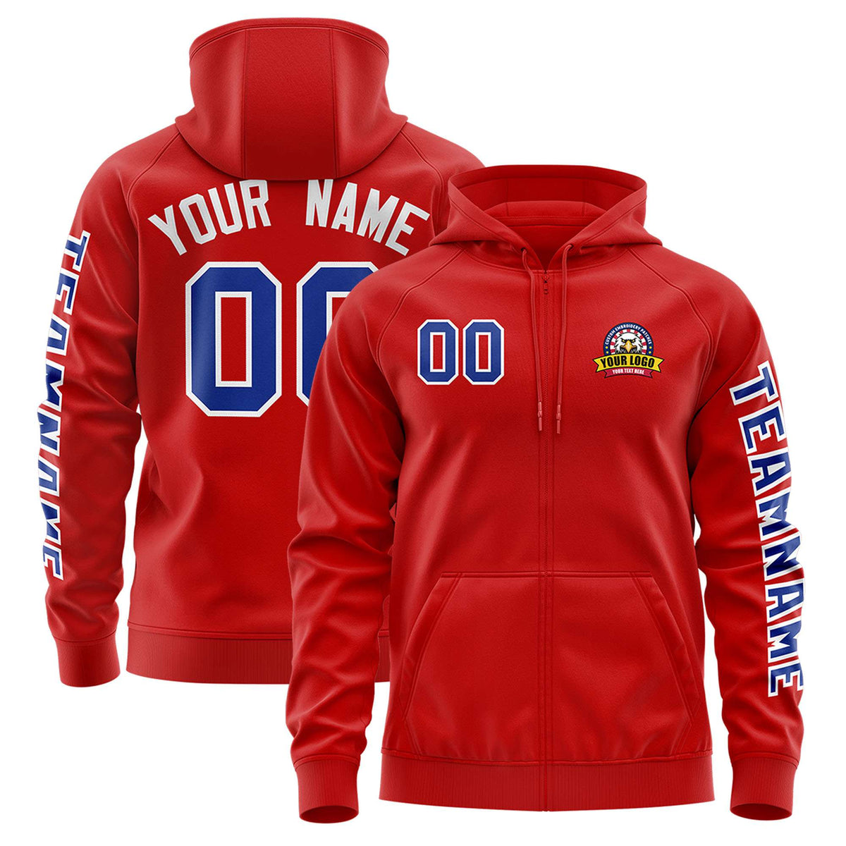 Custom Red Royal Varsity Full-Zip Letterman Classic Jacket Hoodie| KXKSHOP