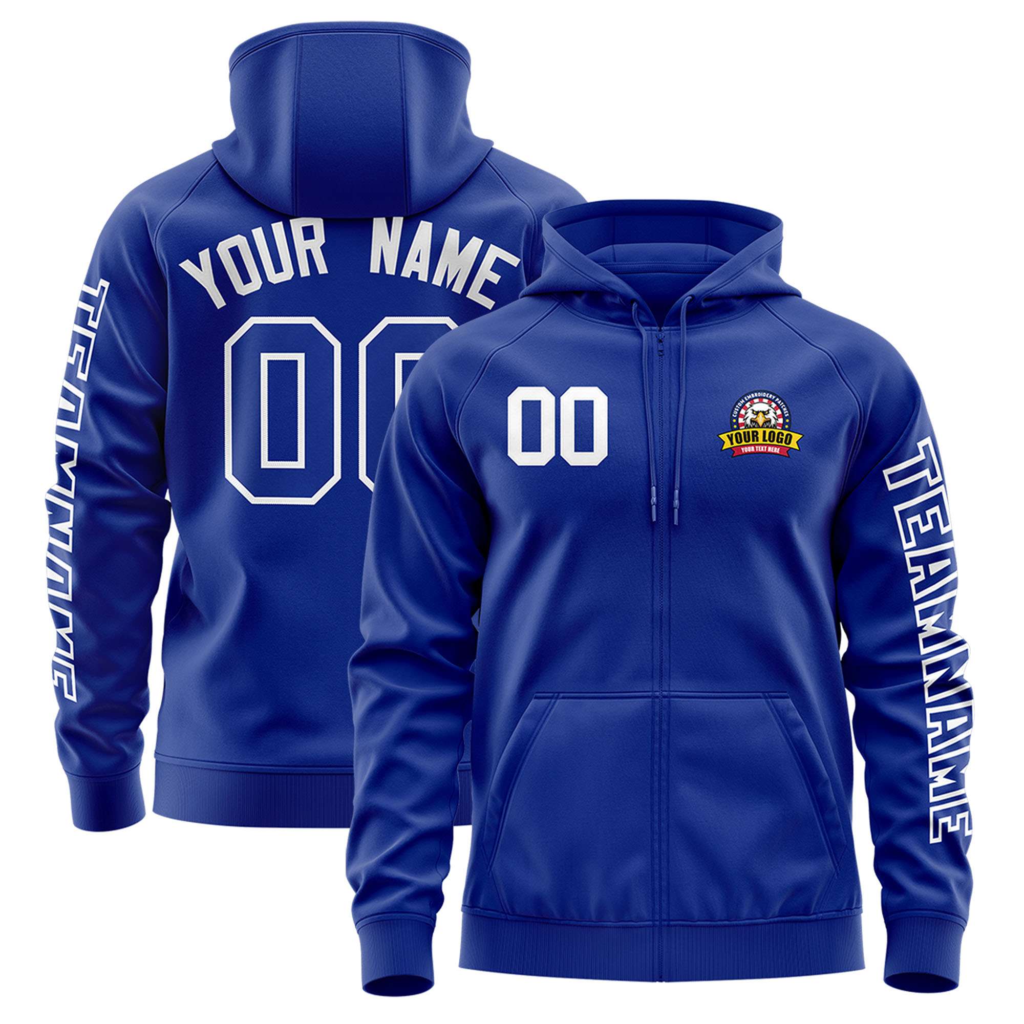 Custom Royal White Varsity Full-Zip Letterman Classic Jacket Hoodie| KXKSHOP