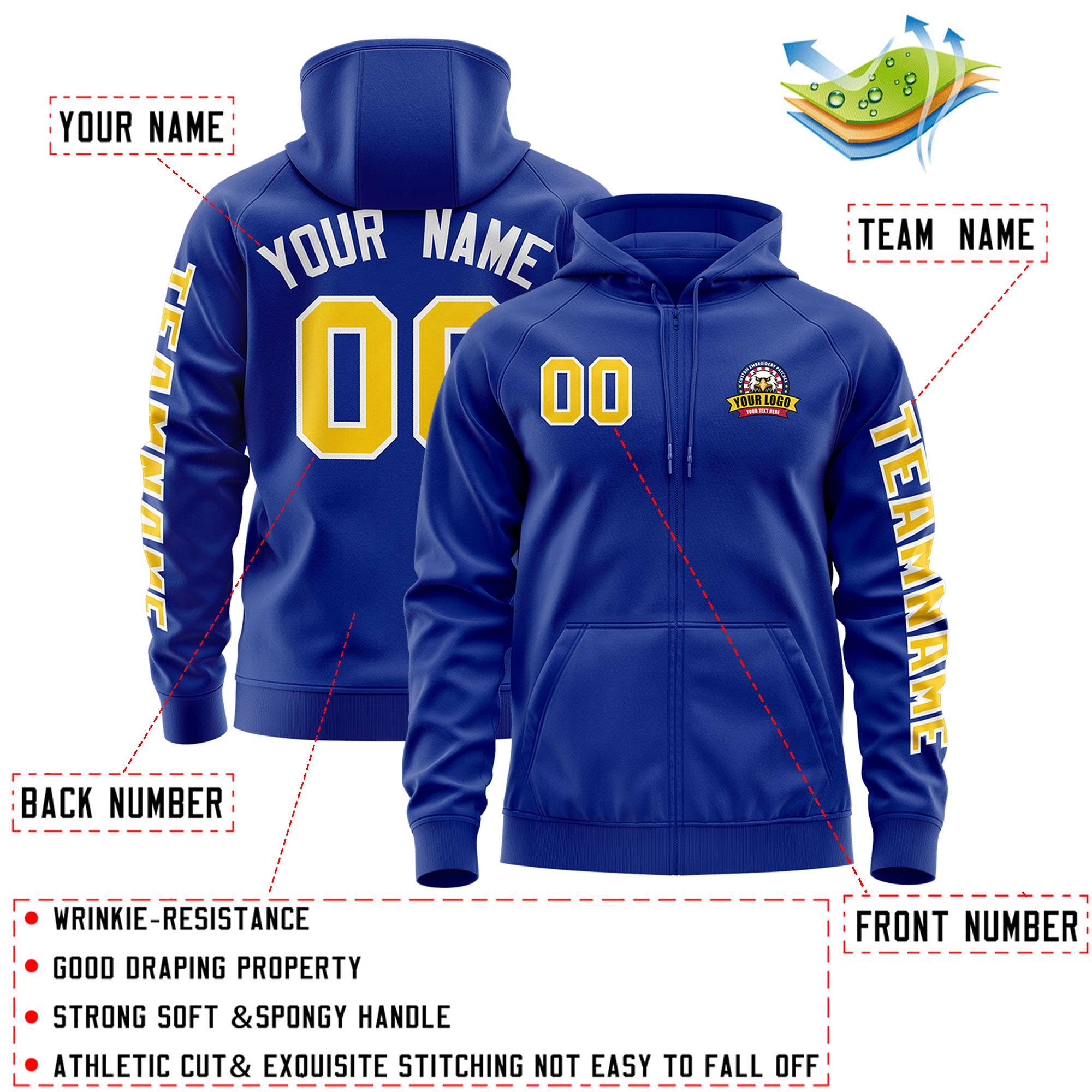 Custom Royal Gold Varsity Full-Zip Letterman Classic Jacket Hoodie| KXKSHOP
