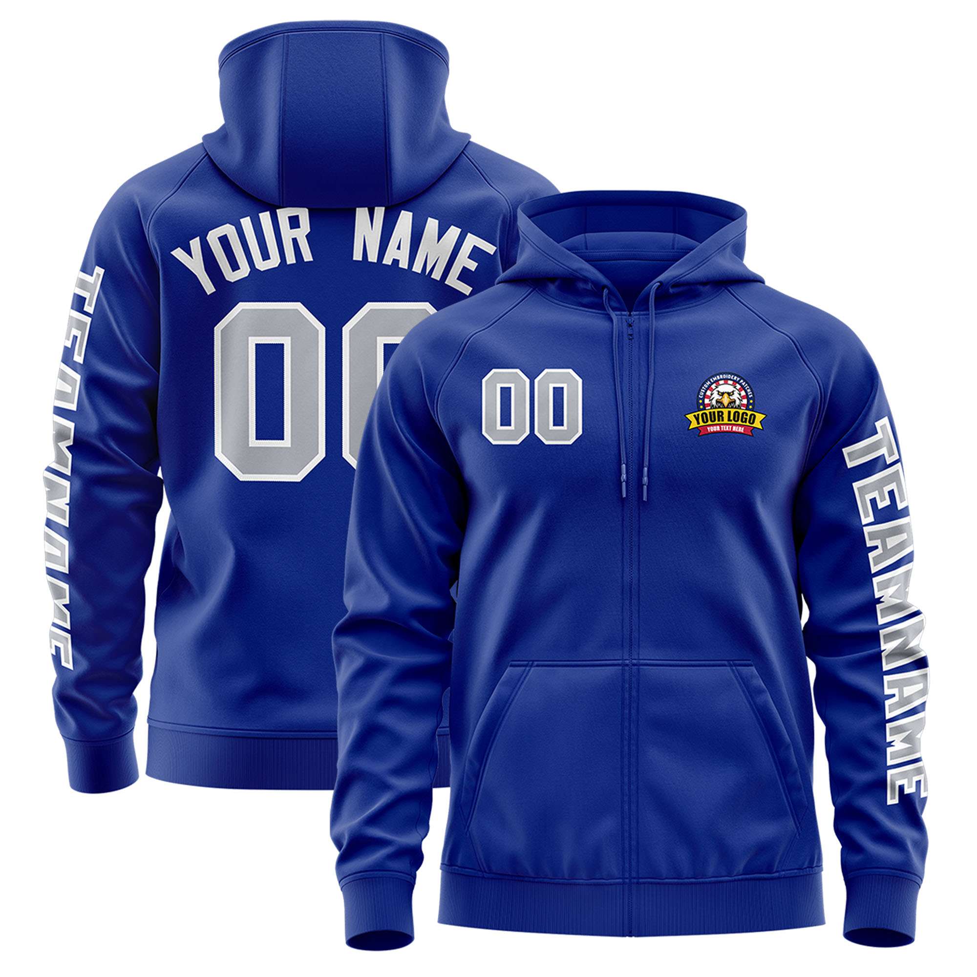 Custom Royal Gray Varsity Full-Zip Letterman Classic Jacket Hoodie| KXKSHOP