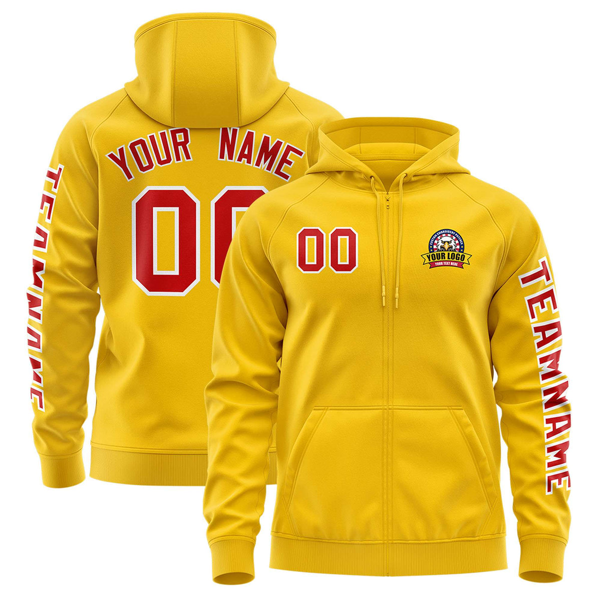 Custom Gold Red Varsity Full-Zip Letterman Classic Jacket Hoodie| KXKSHOP
