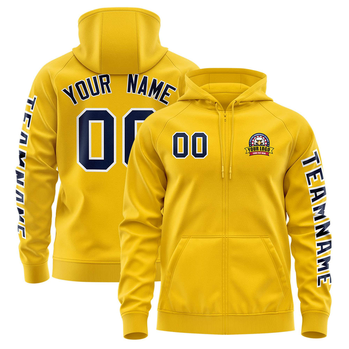 Custom Gold Navy Varsity Full-Zip Letterman Classic Jacket Hoodie| KXKSHOP