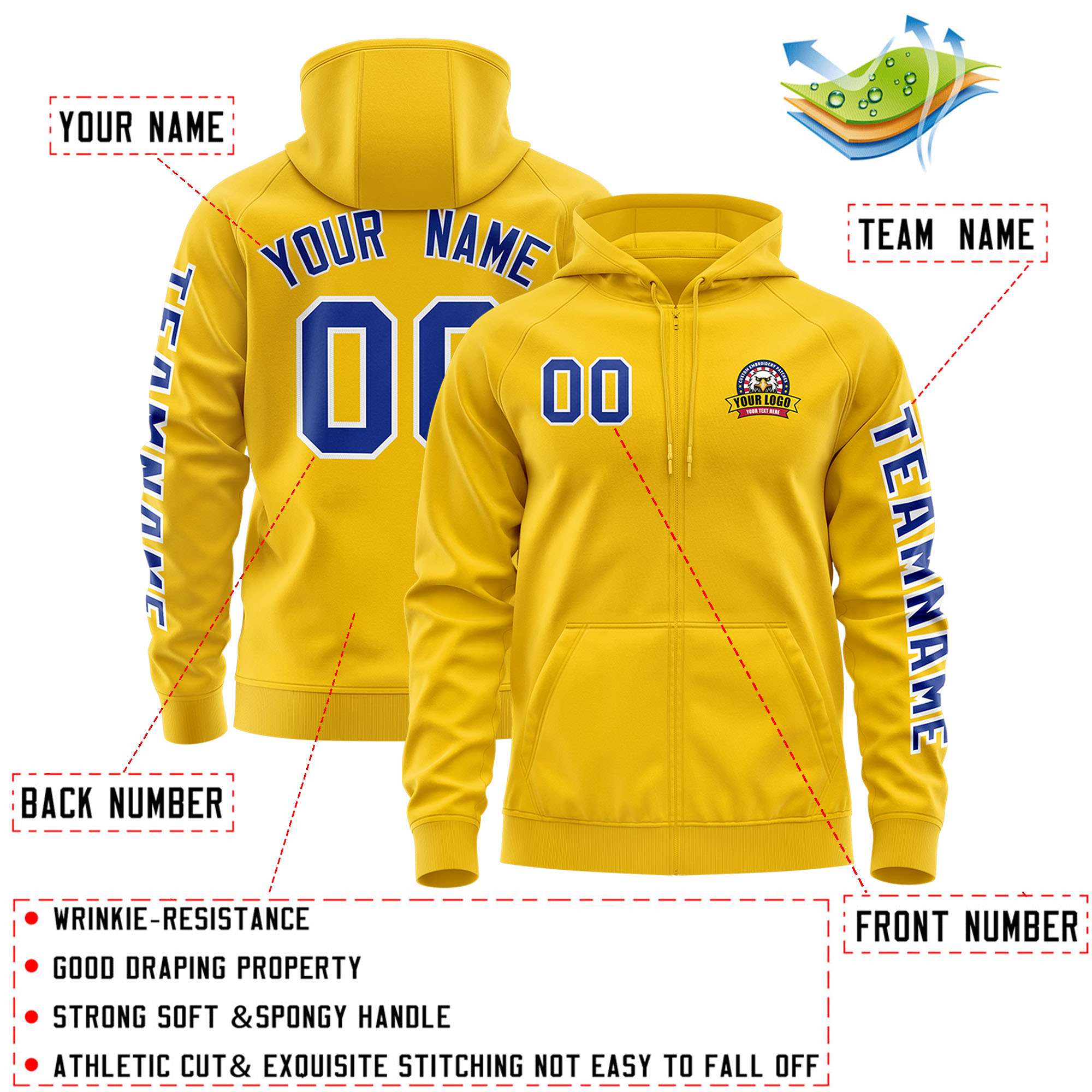 Custom Gold Royal Varsity Full-Zip Letterman Classic Jacket Hoodie| KXKSHOP