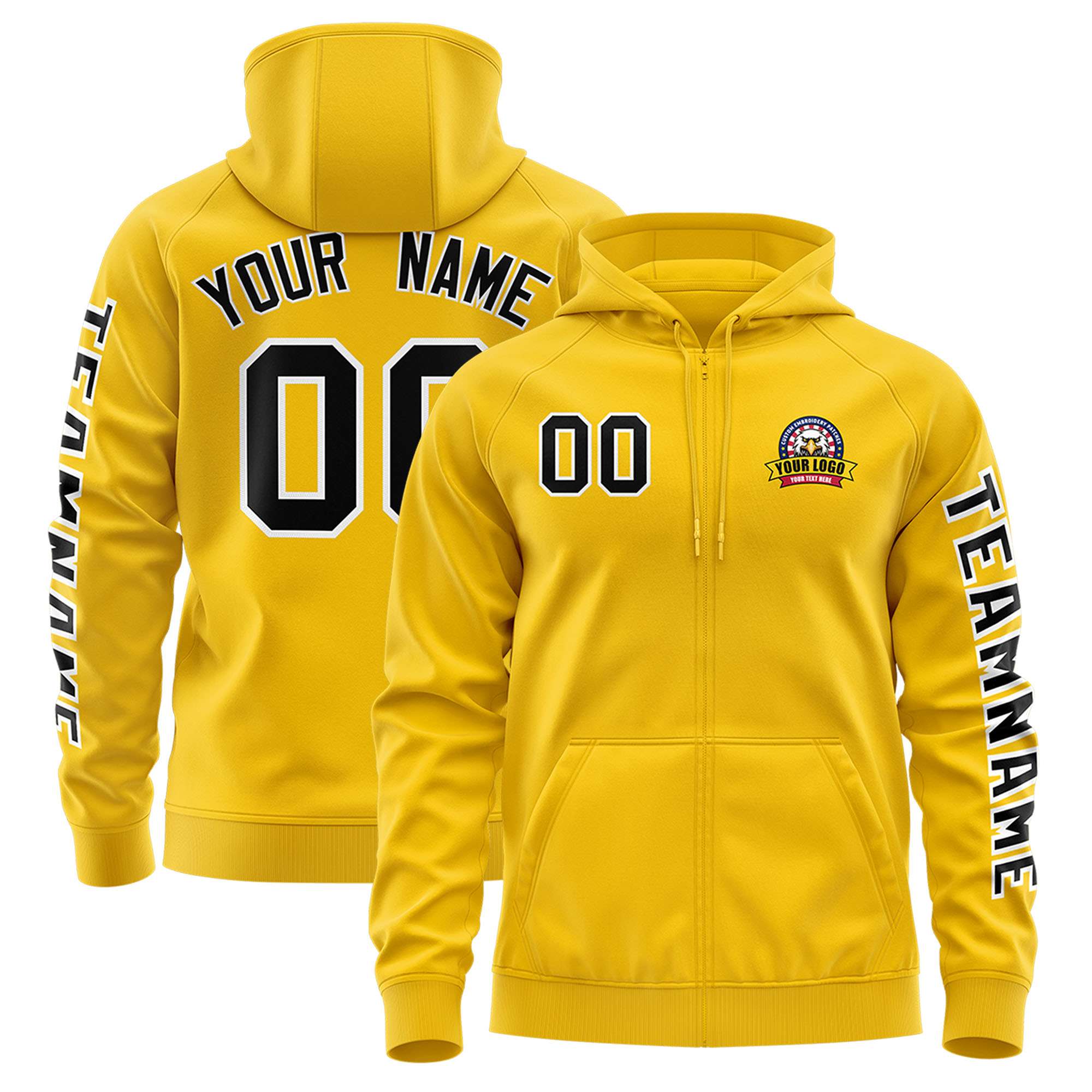 Custom Gold Black Varsity Full-Zip Letterman Classic Jacket Hoodie| KXKSHOP