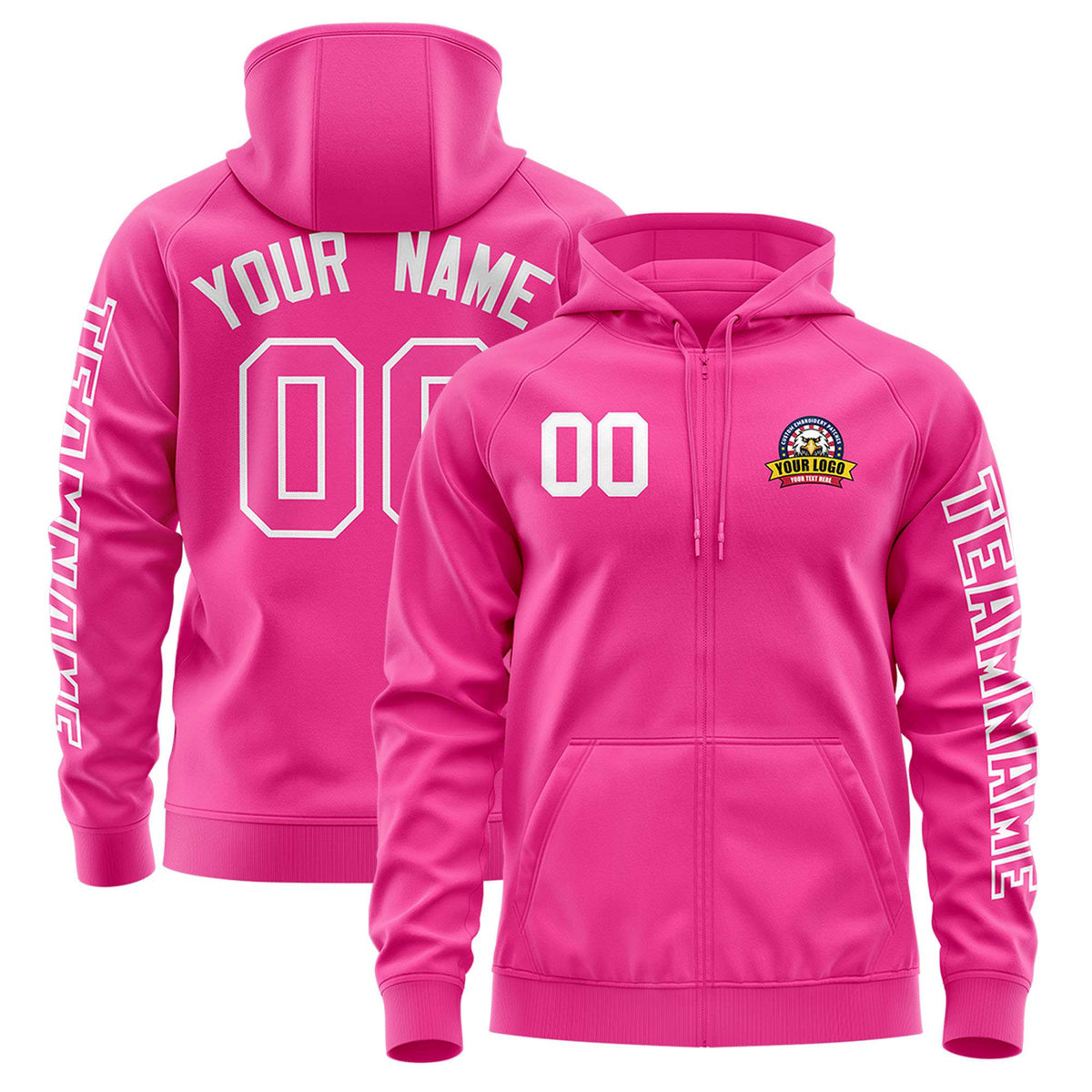 Custom Pink White Varsity Full-Zip Letterman Classic Jacket Hoodie| KXKSHOP