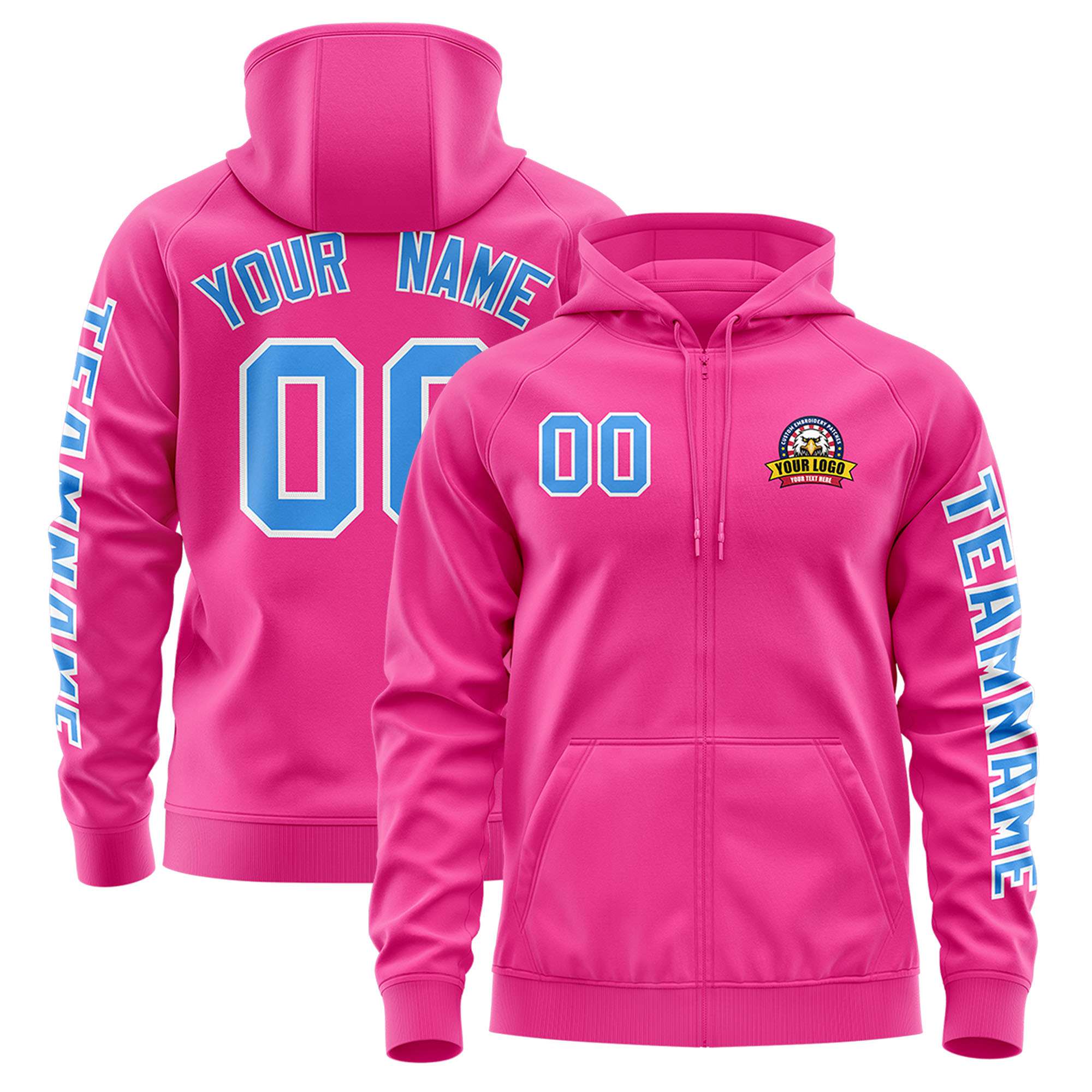 Custom Pink Powder Blue Varsity Full-Zip Letterman Classic Jacket Hoodie| KXKSHOP