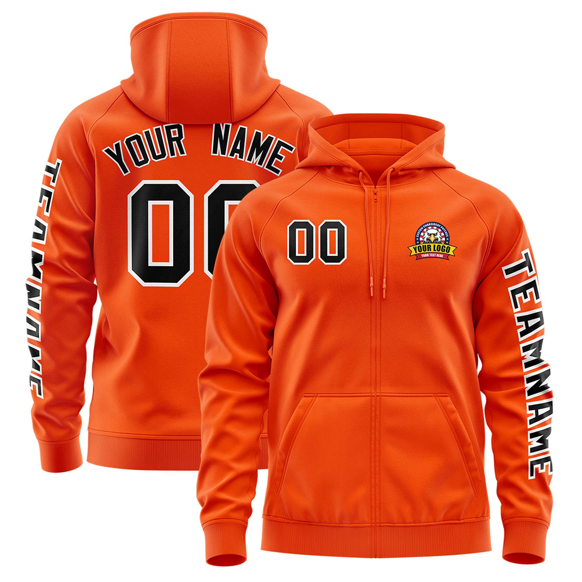 Custom Orange Black Varsity Full-Zip Letterman Classic Jacket Hoodie| KXKSHOP