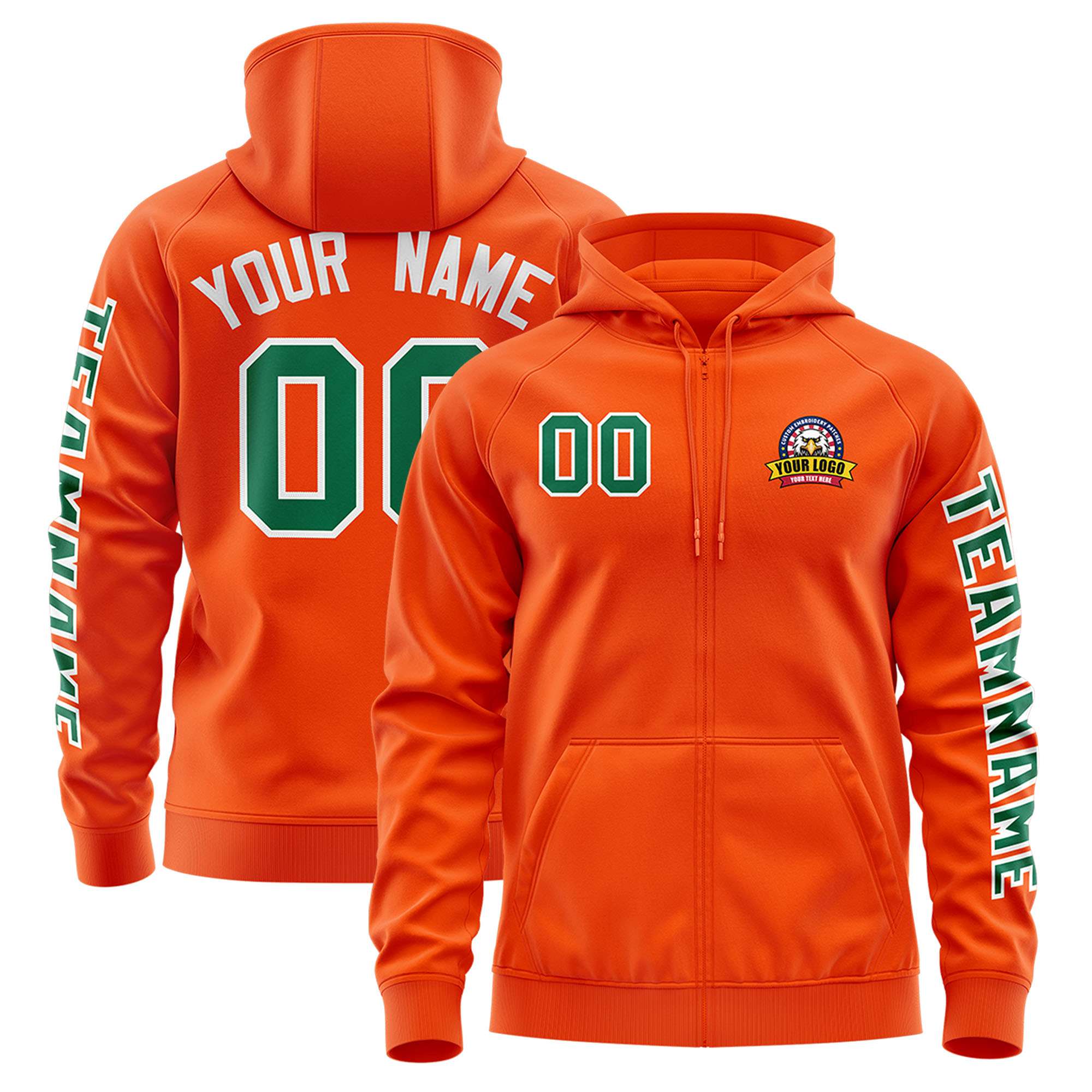 Custom Orange Kelly Green Varsity Full-Zip Letterman Classic Jacket Hoodie| KXKSHOP