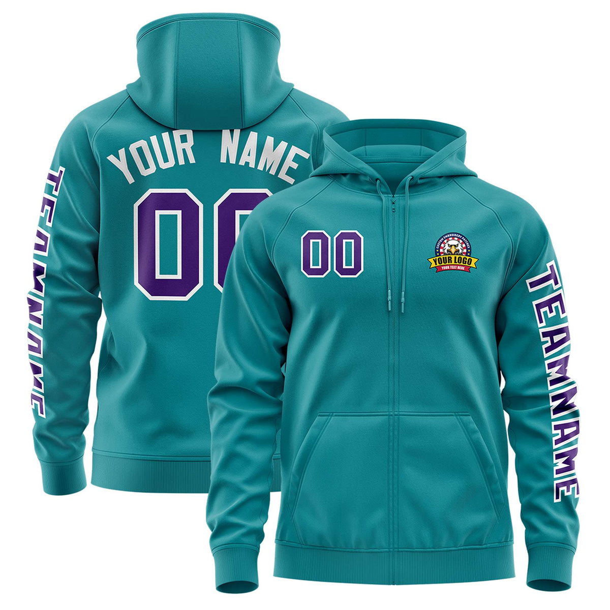 Custom Aqua Purple Varsity Full-Zip Letterman Classic Jacket Hoodie| KXKSHOP