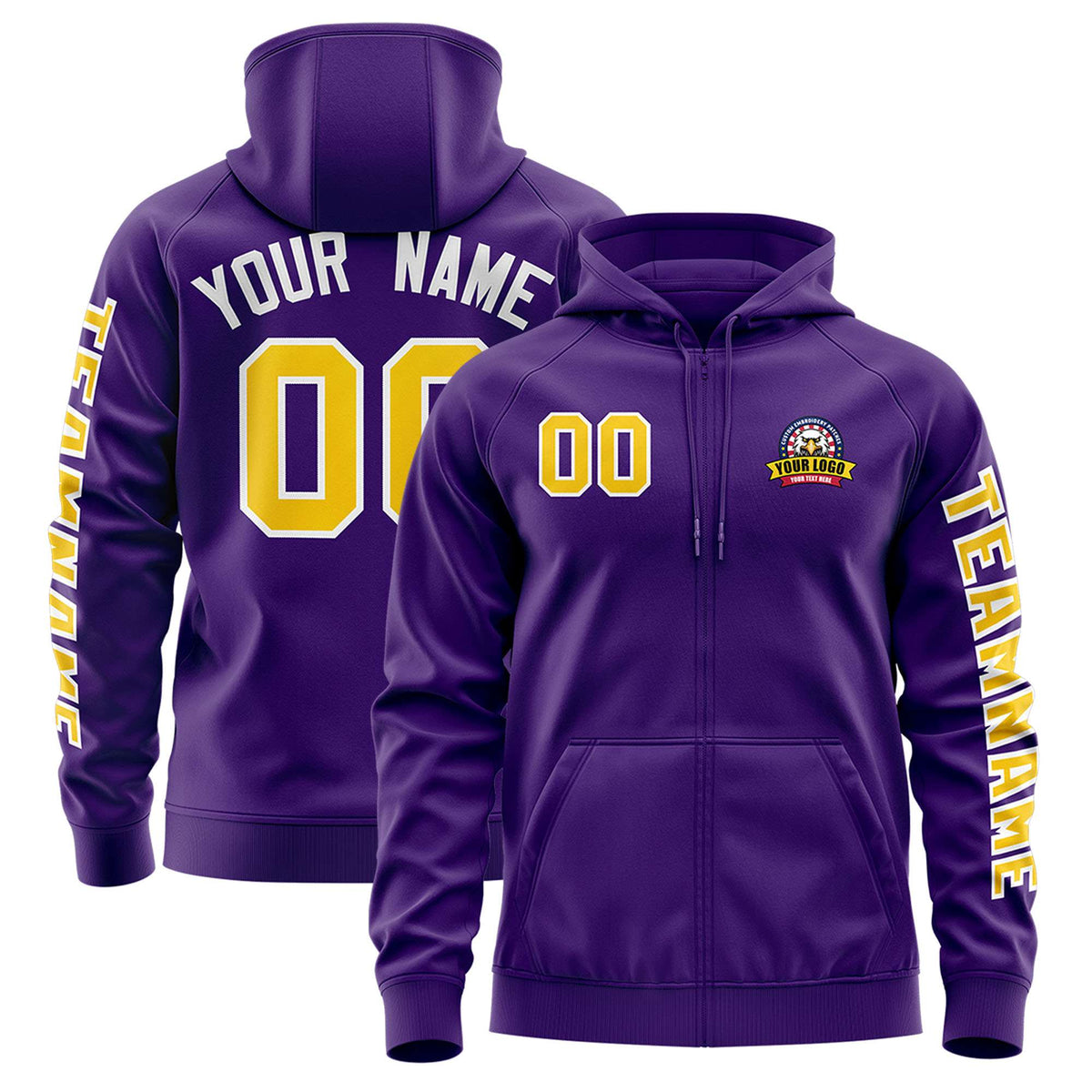 Custom Purple Gold Varsity Full-Zip Letterman Classic Jacket Hoodie| KXKSHOP