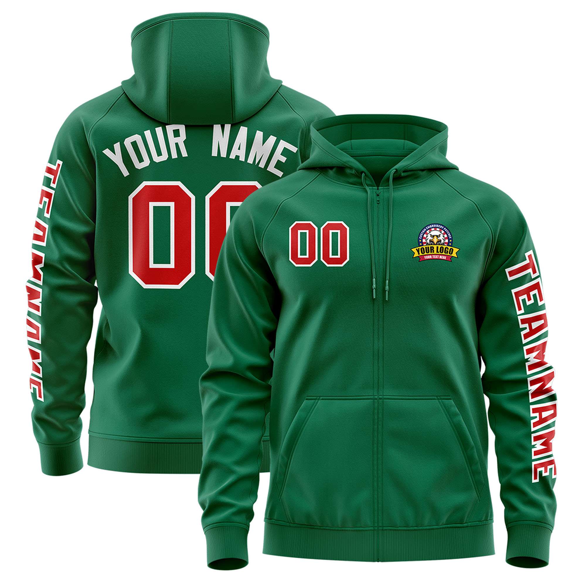 Custom Kelly Green Red Varsity Full-Zip Letterman Classic Jacket Hoodie| KXKSHOP