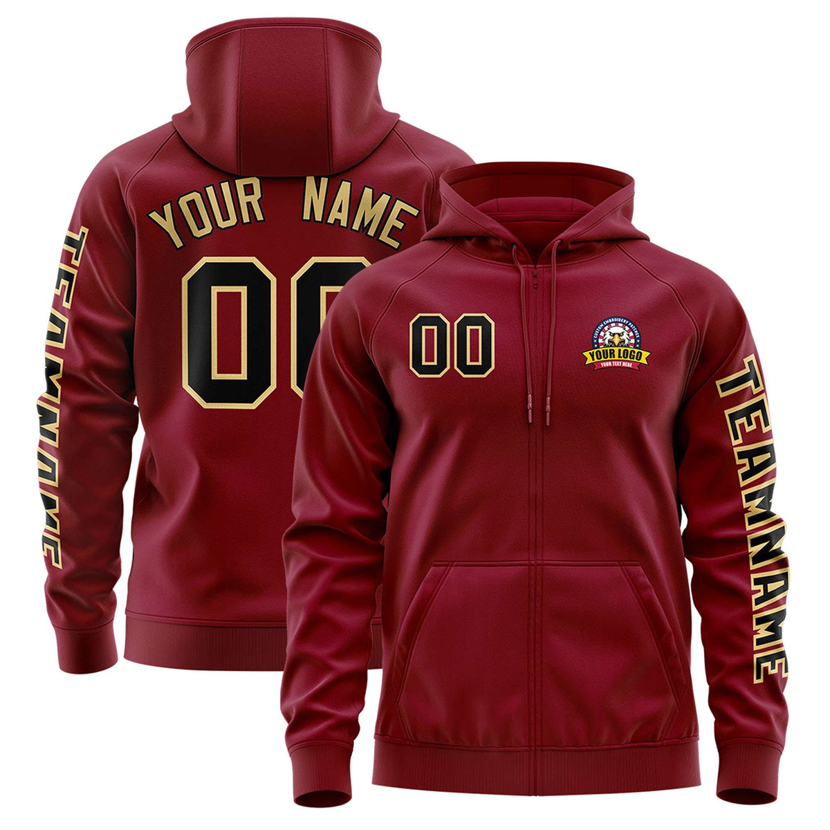 Custom Crimson Black Varsity Full-Zip Letterman Classic Jacket Hoodie| KXKSHOP