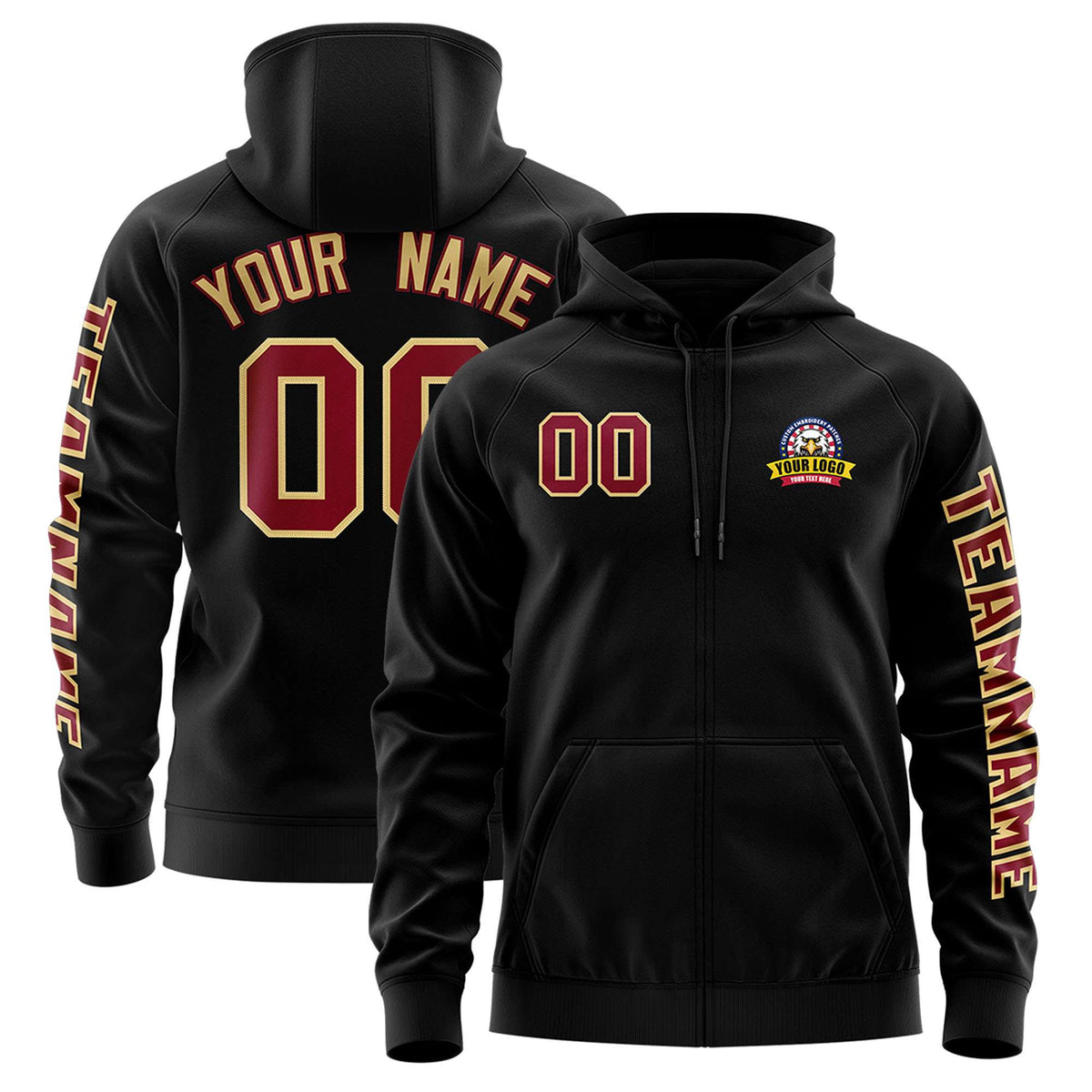 Custom Black Crimson Varsity Full-Zip Letterman Classic Jacket Hoodie| KXKSHOP