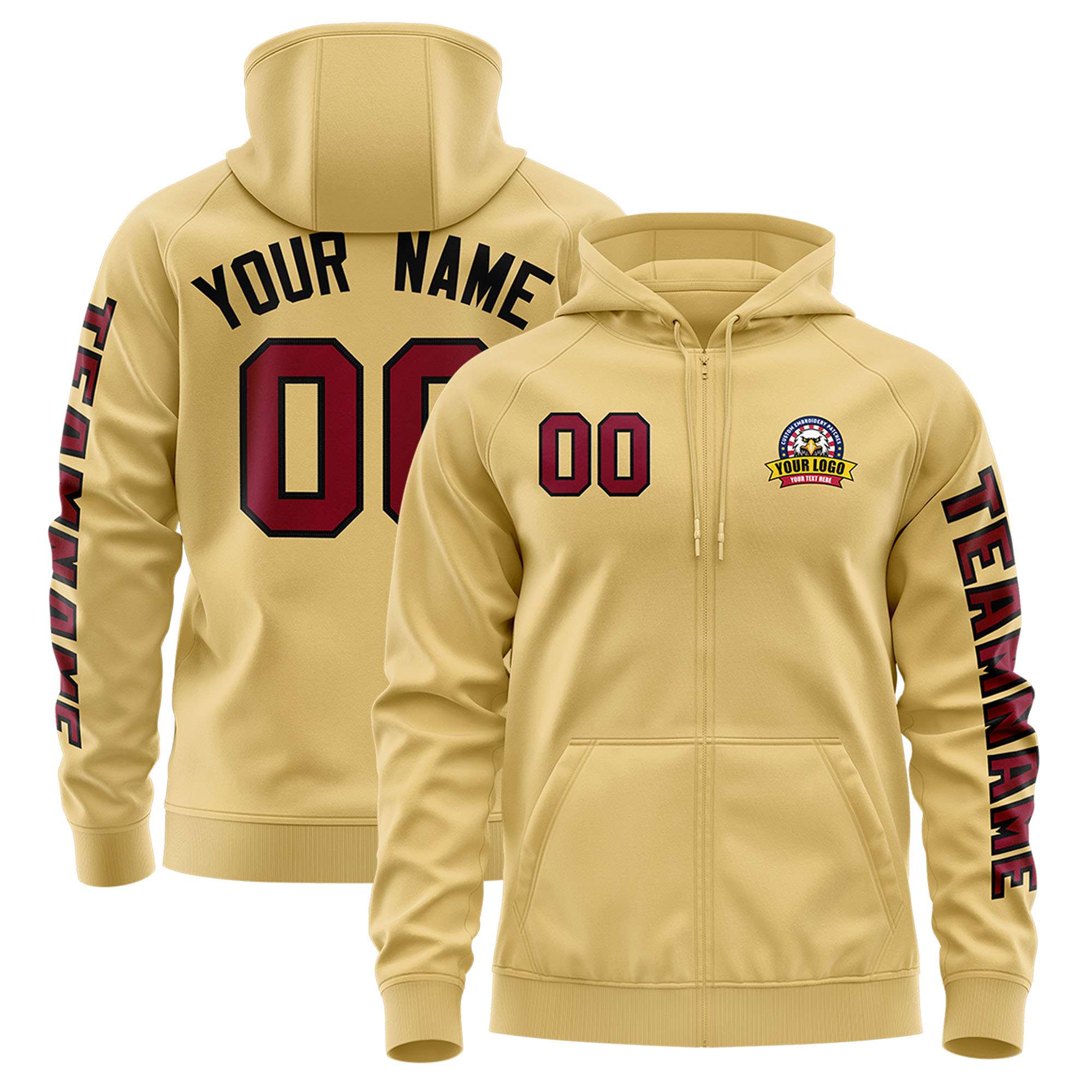 Custom Khaki Crimson Varsity Full-Zip Letterman Classic Jacket Hoodie| KXKSHOP