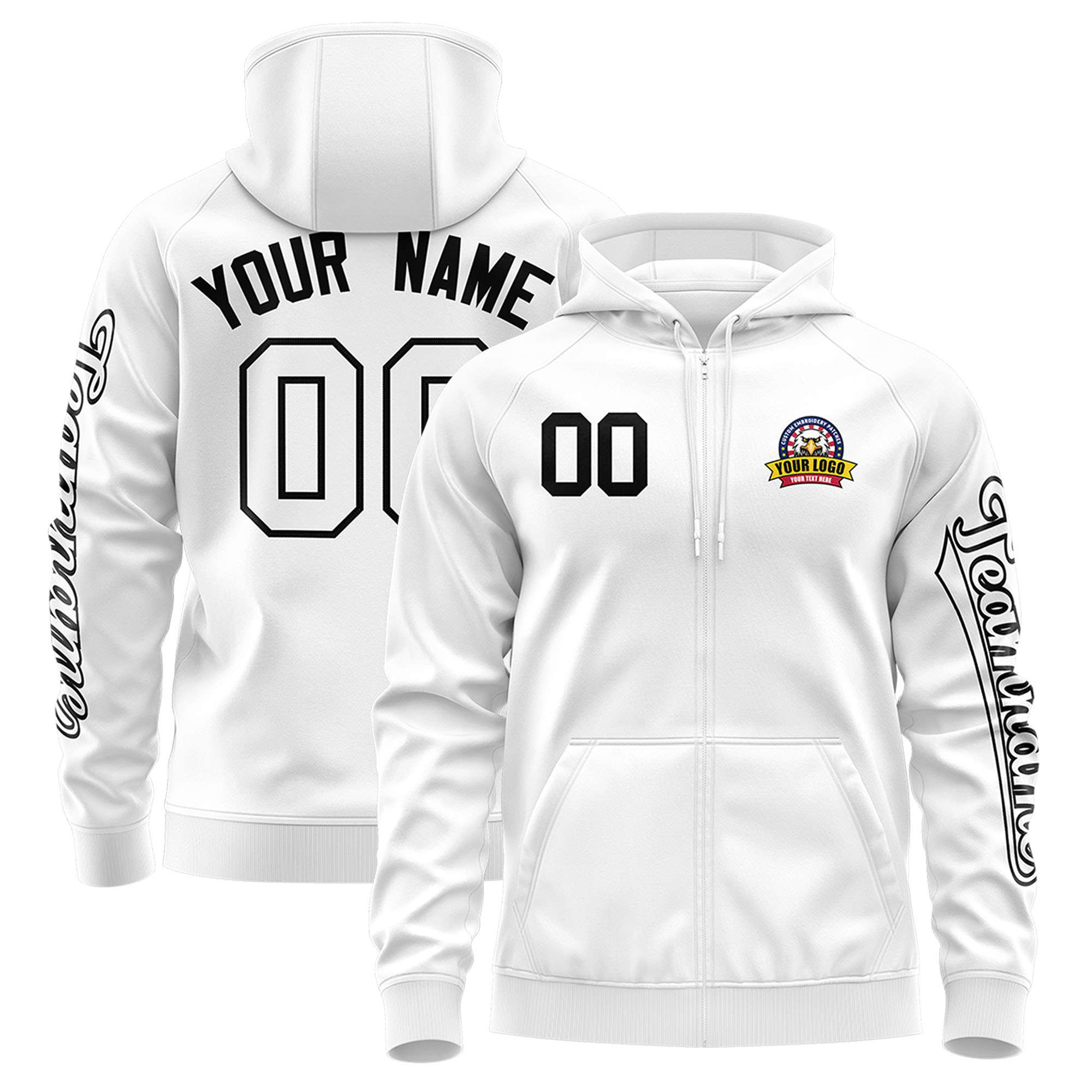 Custom White Black Varsity Full-Zip Letterman Classic Jacket Hoodie| KXKSHOP