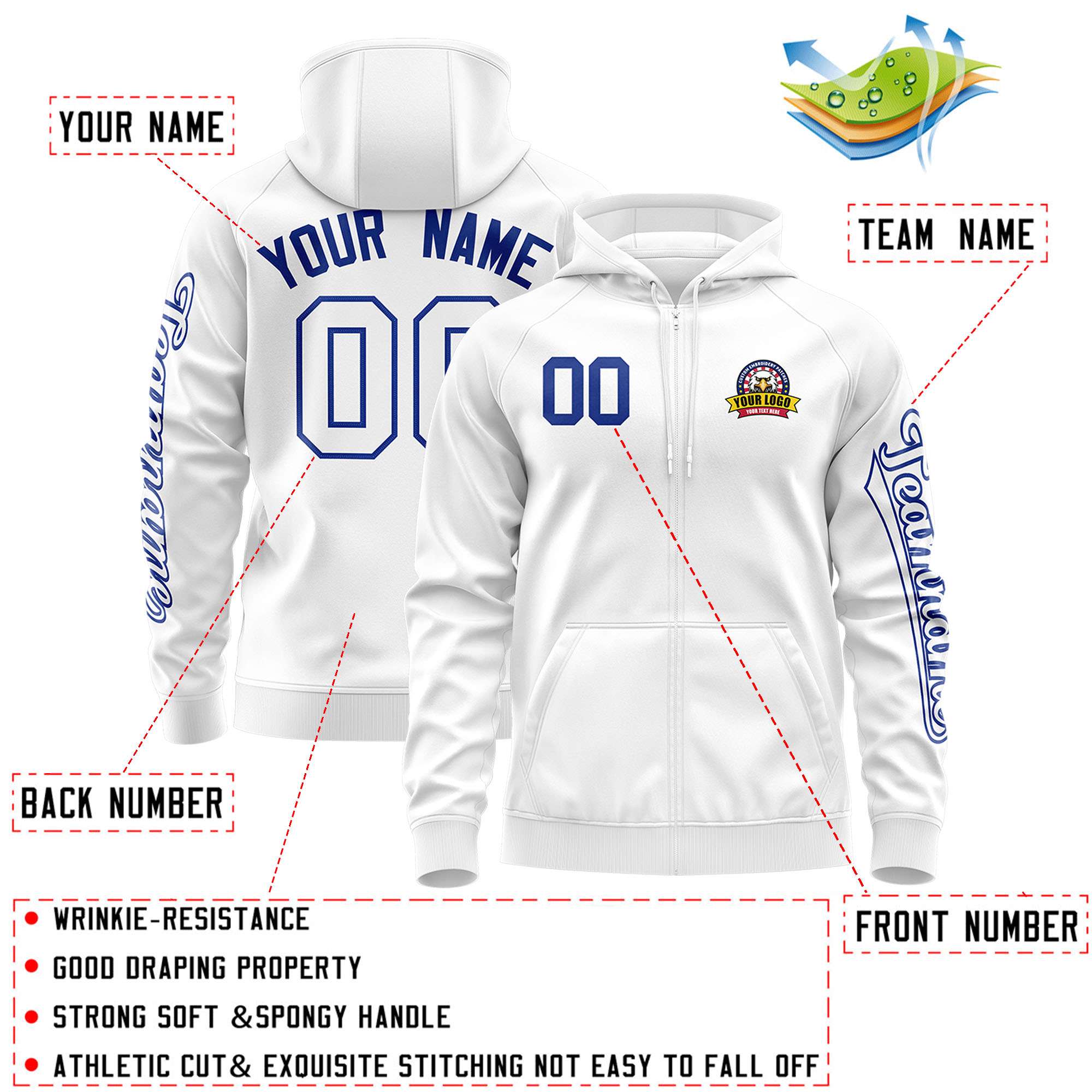 Custom White Royal Varsity Full-Zip Letterman Classic Jacket Hoodie| KXKSHOP