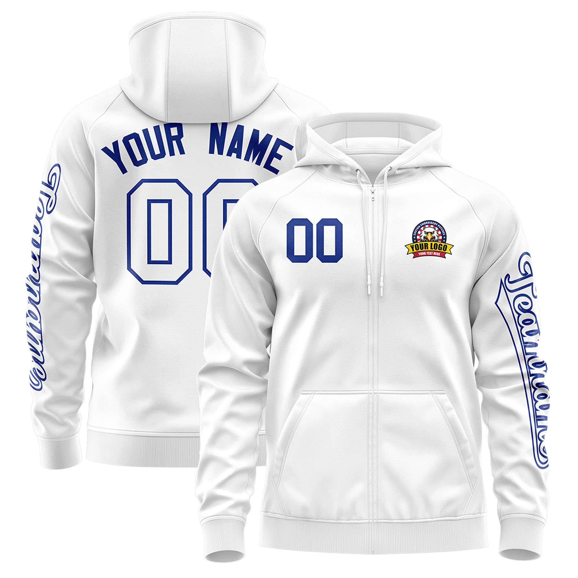 Custom White Royal Varsity Full-Zip Letterman Classic Jacket Hoodie| KXKSHOP