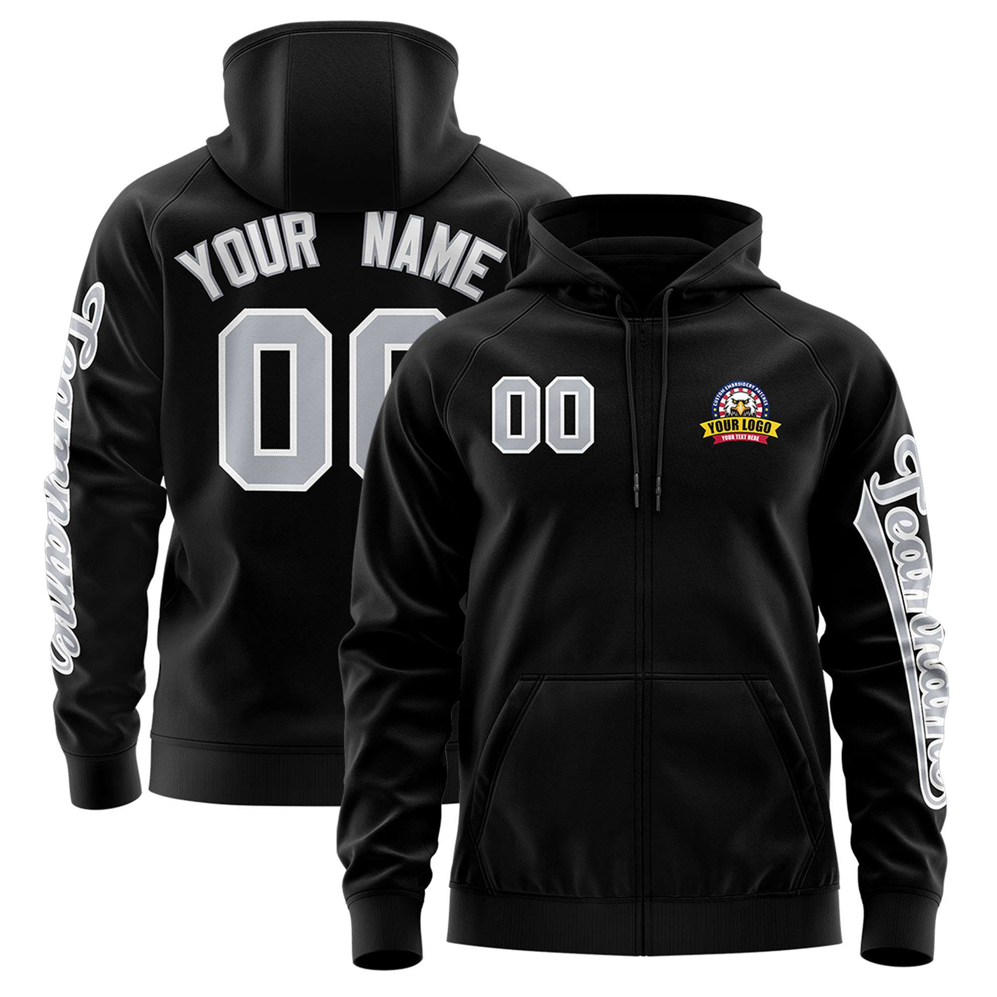 Custom Black Gray Varsity Full-Zip Letterman Classic Jacket Hoodie| KXKSHOP