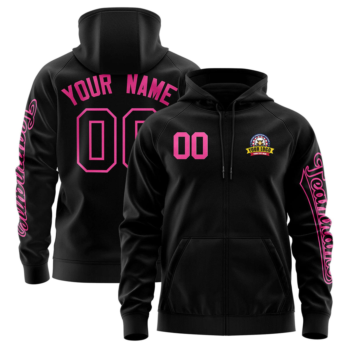 Custom Black Pink Varsity Full-Zip Letterman Classic Jacket Hoodie| KXKSHOP