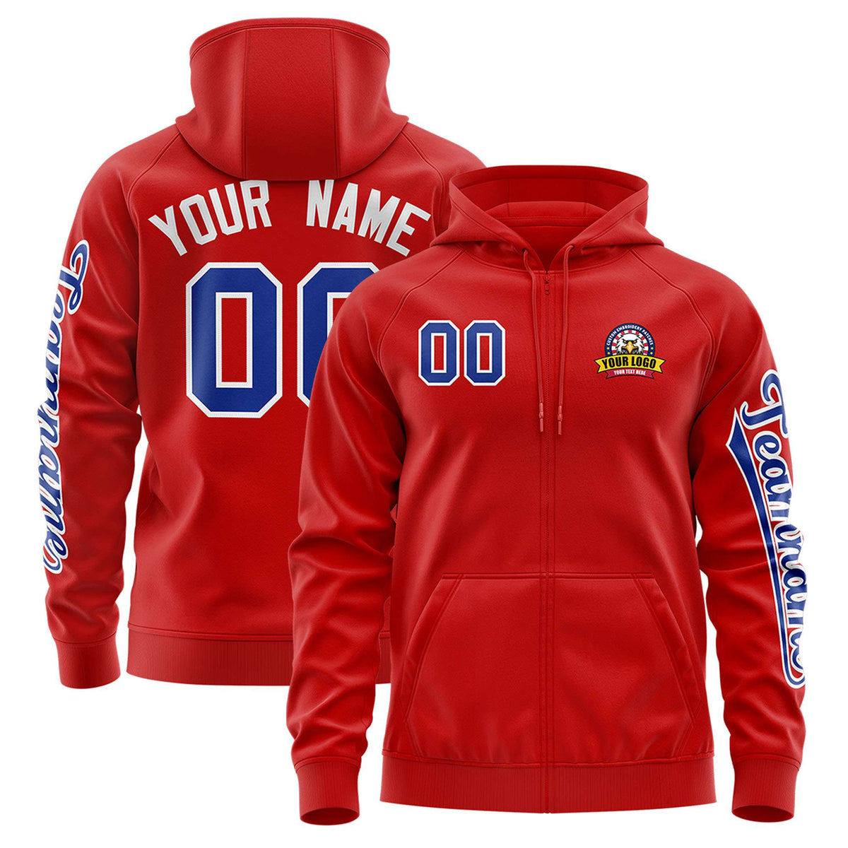 Custom Red Royal Varsity Full-Zip Letterman Classic Jacket Hoodie| KXKSHOP