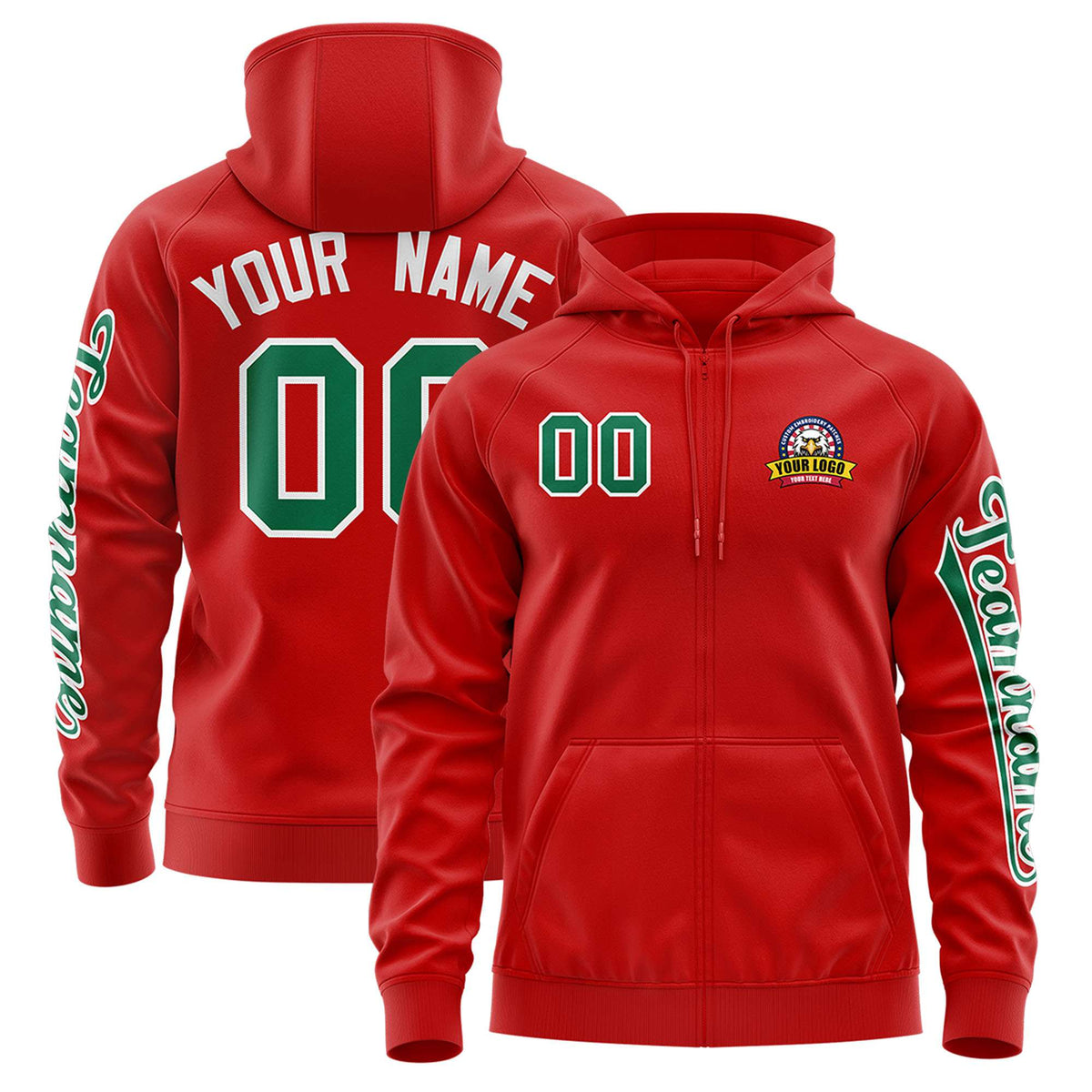 Custom Red Kelly Green Varsity Full-Zip Letterman Classic Jacket Hoodie| KXKSHOP