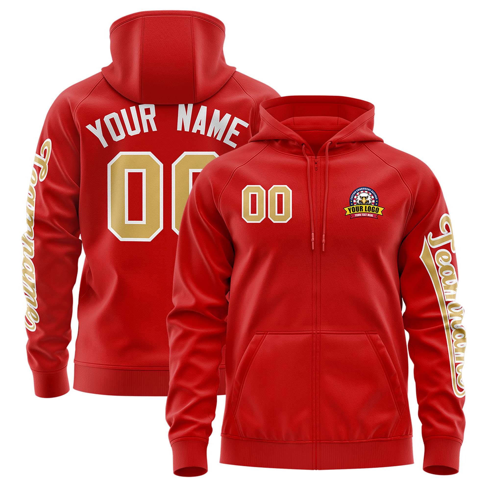 Custom Red Old Gold Varsity Full-Zip Letterman Classic Jacket Hoodie| KXKSHOP
