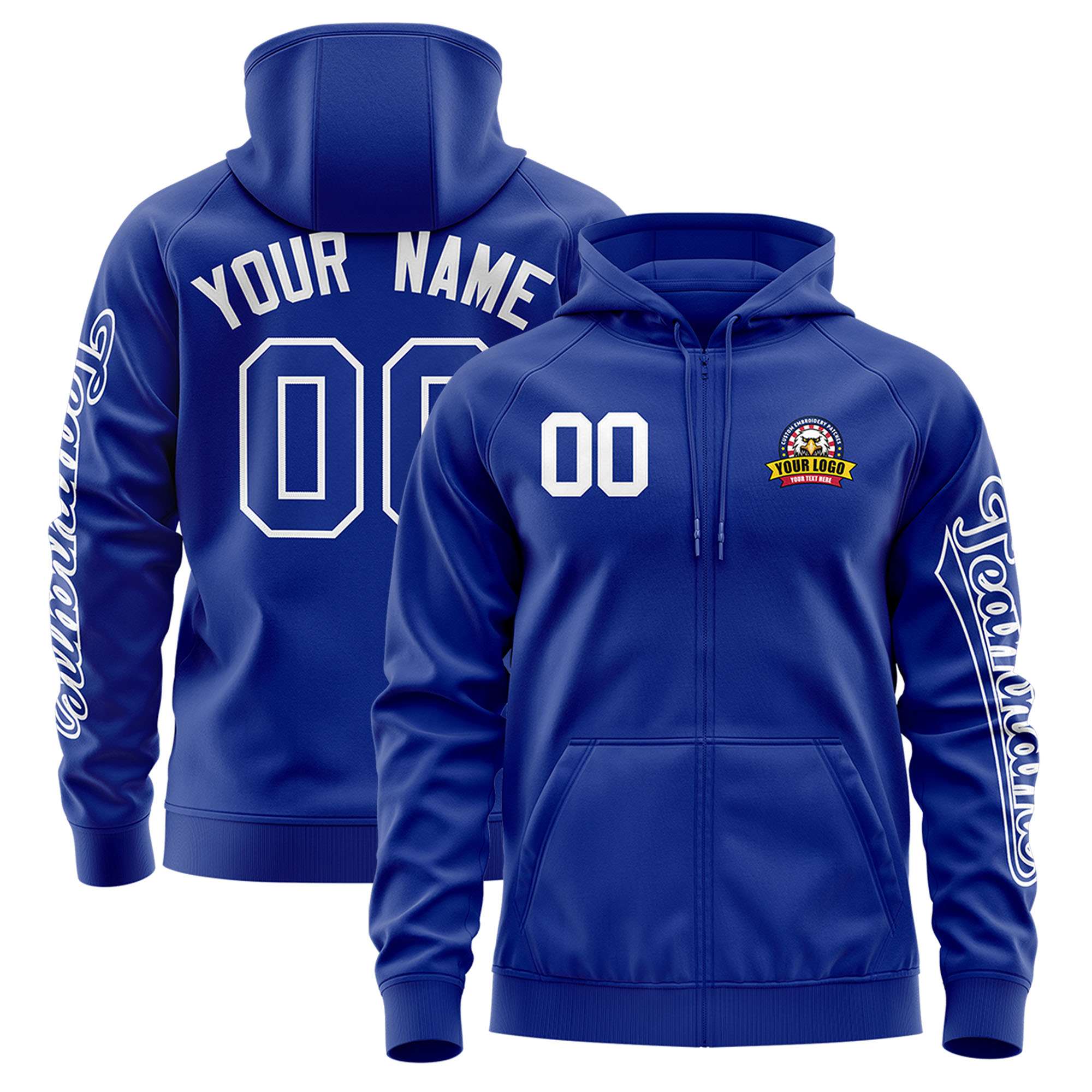 Custom Royal White Varsity Full-Zip Letterman Classic Jacket Hoodie| KXKSHOP